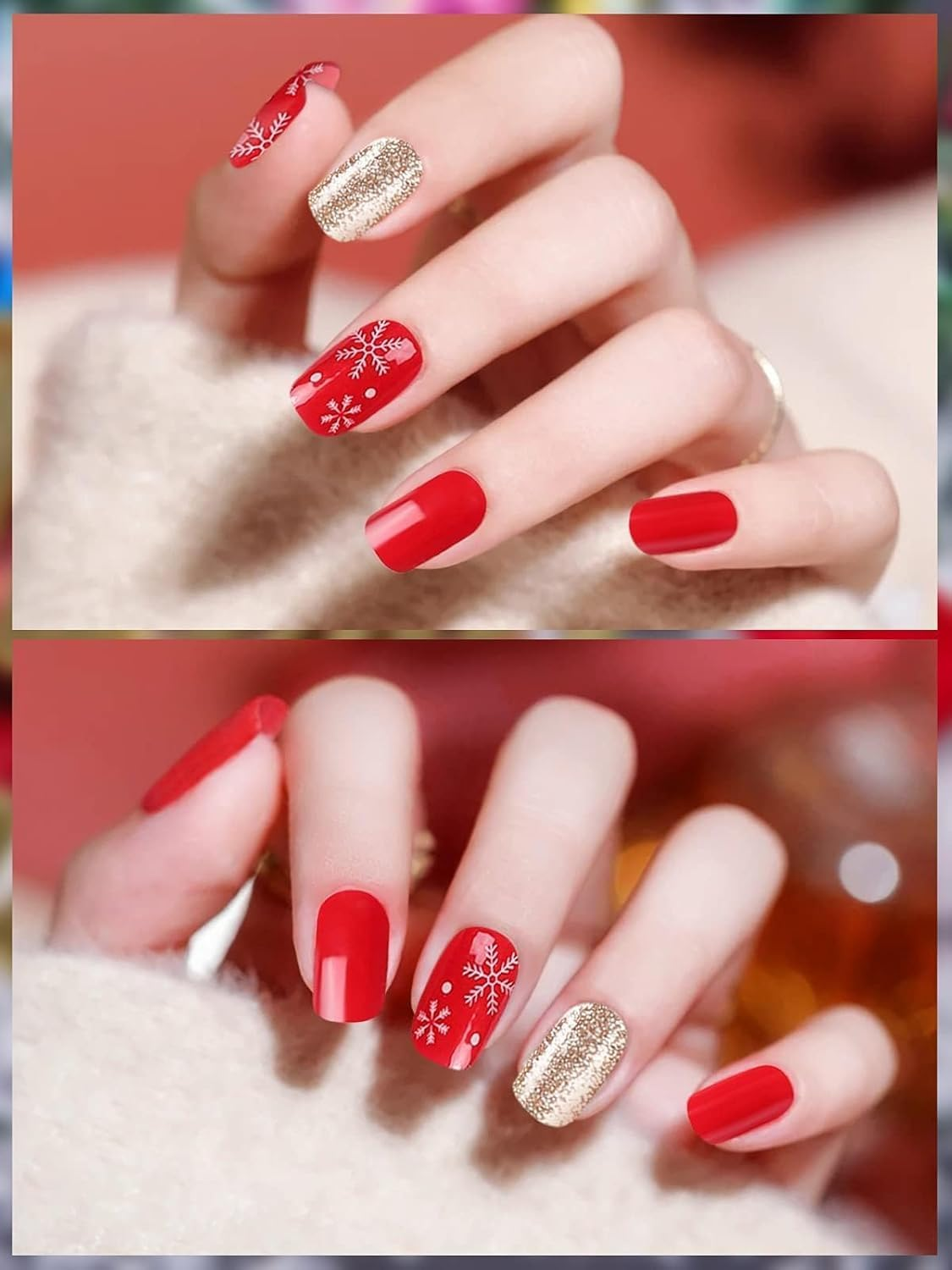 EBANKU Christmas Gel Nail Strips, Golden Red Gel Polish Strips - Long Lasting, Waterproof Full Nail Wraps - Includes Stick, File, Wipes & Sealing (UV/LED Lamp Required) - Golden  Red image number 4