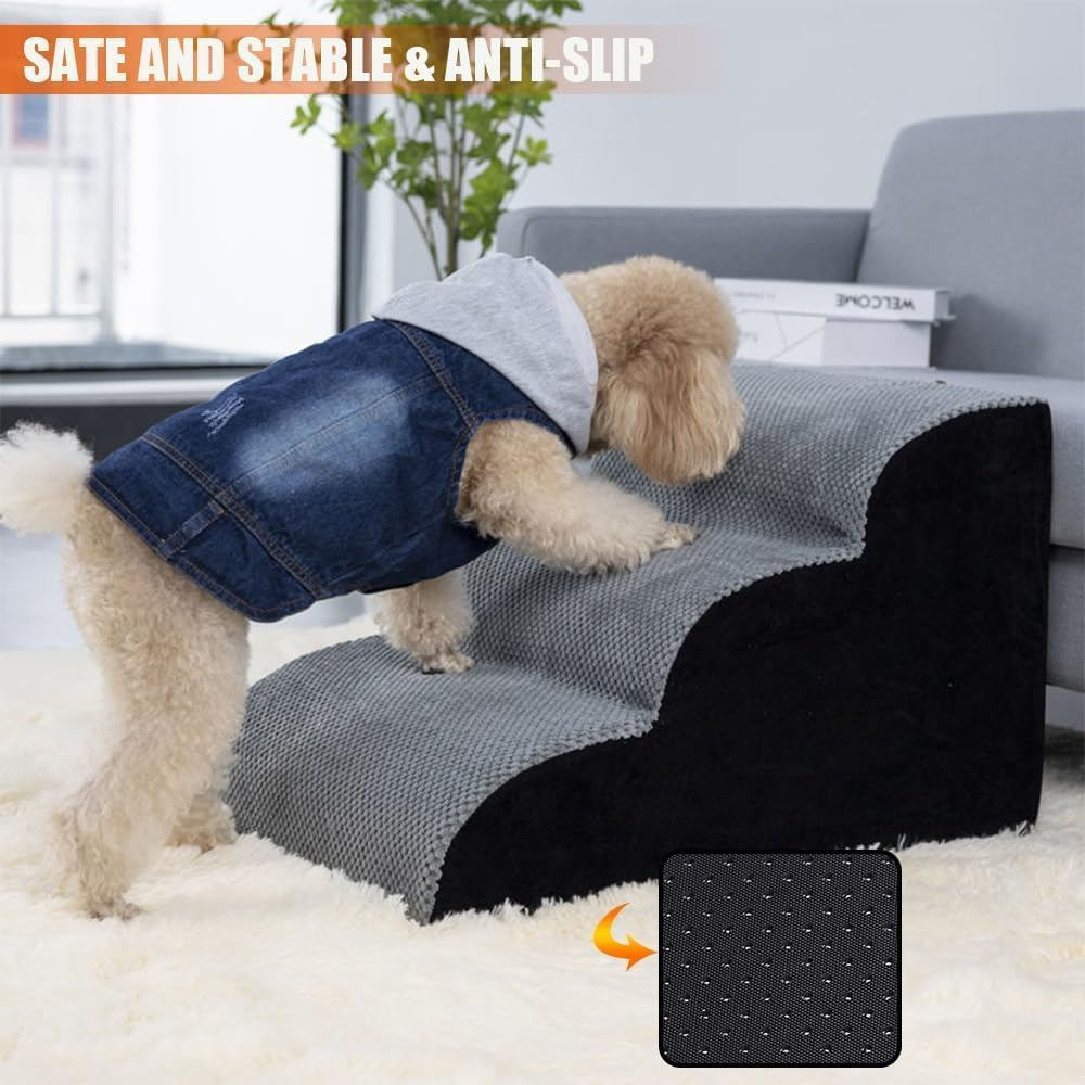 Funtaki Dog Stairs for Small Dogs, Curved Dog Step for Puppy, Older Cats, Non-Slip Pet Ramp for Sofa, Couch or Bed, Ladder with High Density Foam & Washable Cover, 2 Steps image number 5