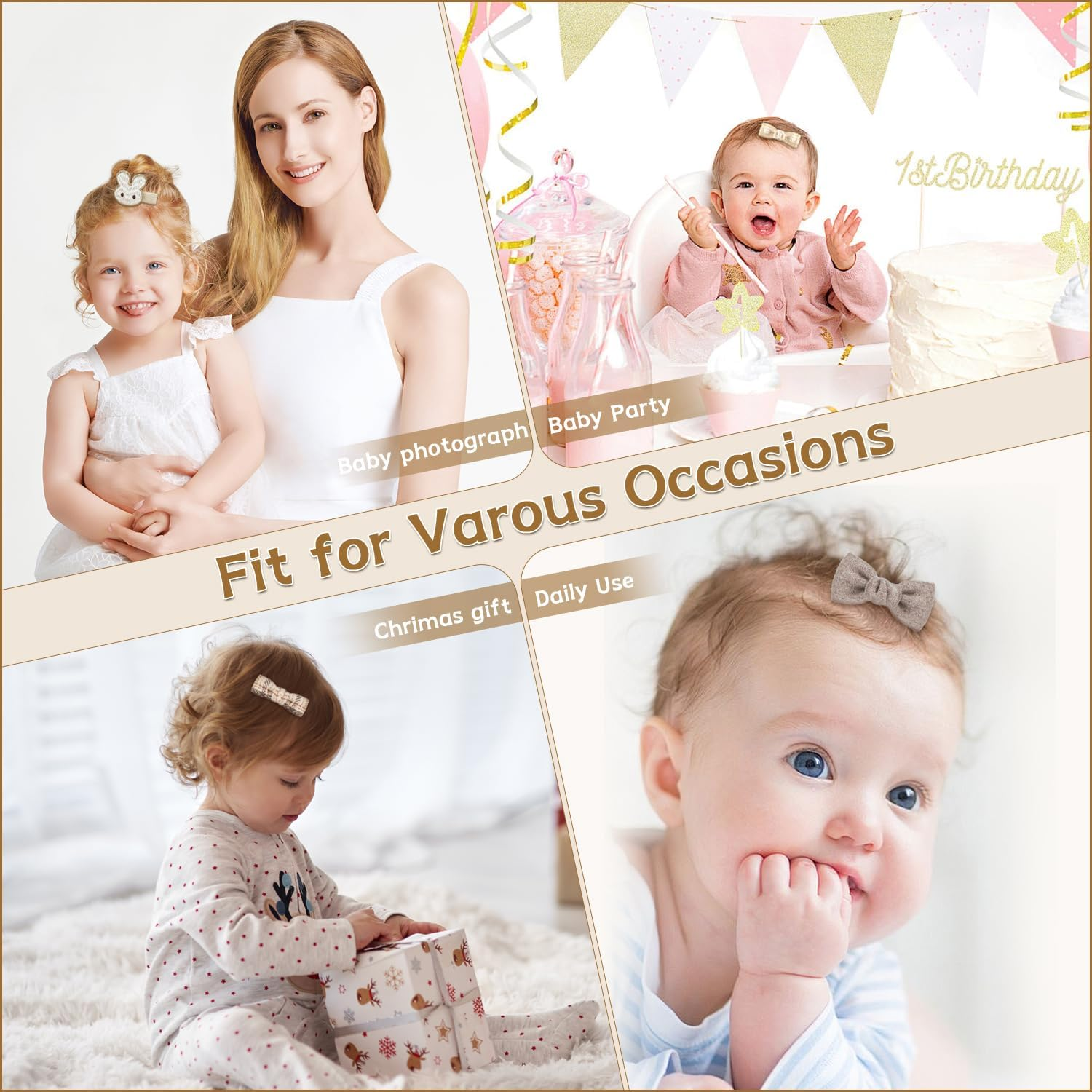 Baby Hair Clips,10Pcs 2" Fully Lined Hair Bow Clips for Babies, Hair Bows Cotton Hair Accessories for Baby,Toddlers, and Little Girls (Brown) image number 2