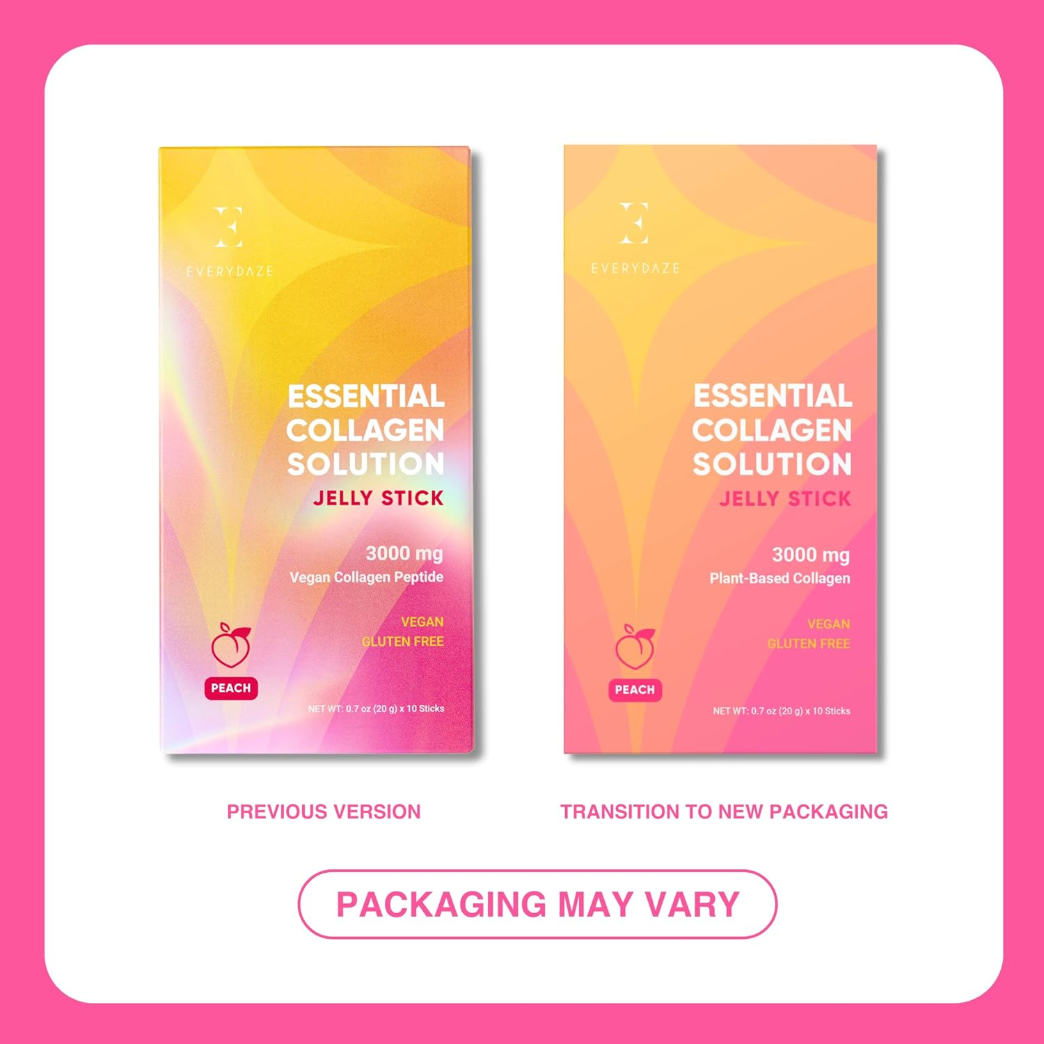 Essential Collagen Solution Jelly Stick, 3000 Mg Vegan Collagen Peptide, Vitamins & Minerals, On-The-Go Snack&hellip; (10 Packs, Peach) image number 2