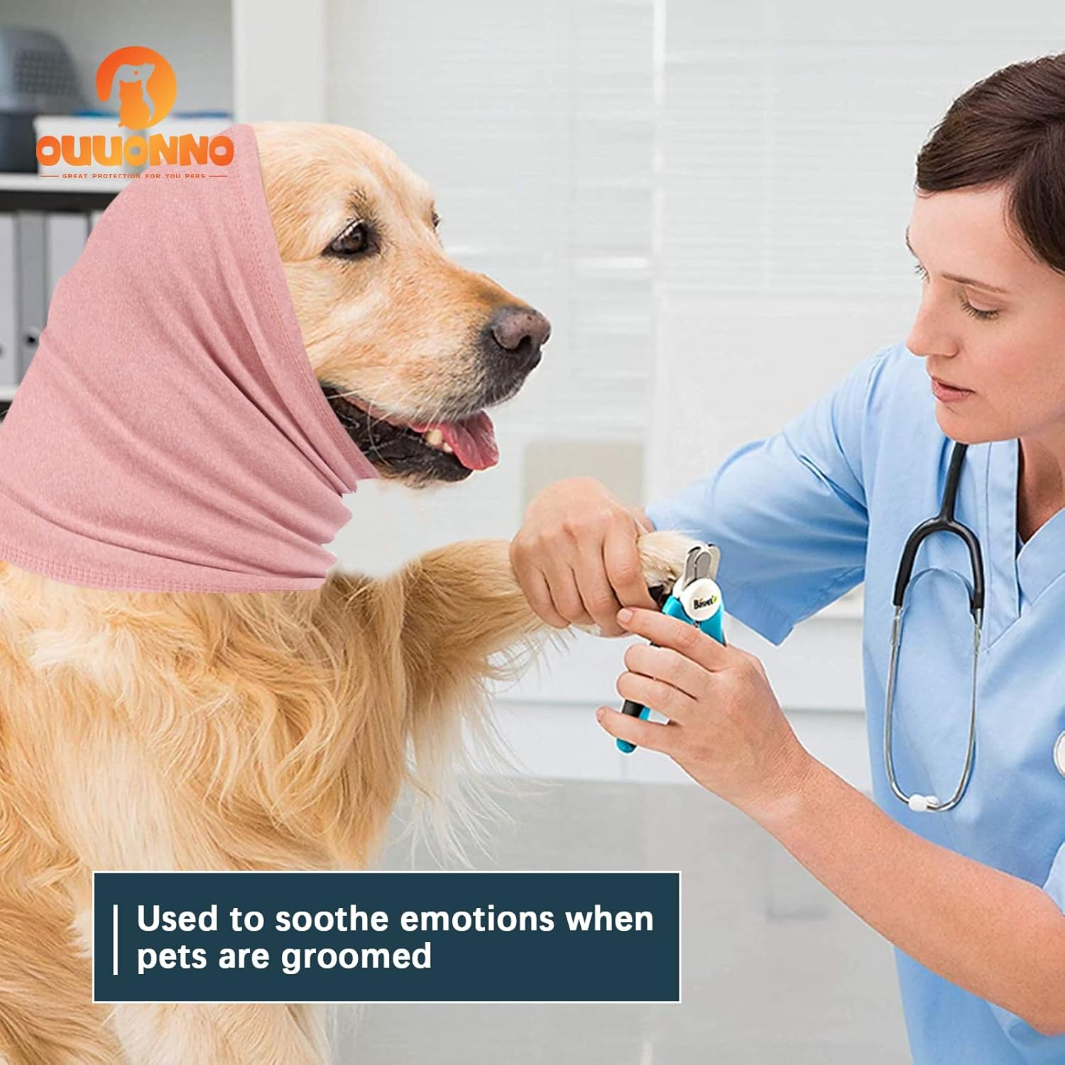 Ouuonno Dog Snood for Neck and Ear Warmer, Calming Pet Snood Covers for Anxiety Relief and Grooming, Muffs for Dogs and Cats (Small, Pink) image number 4