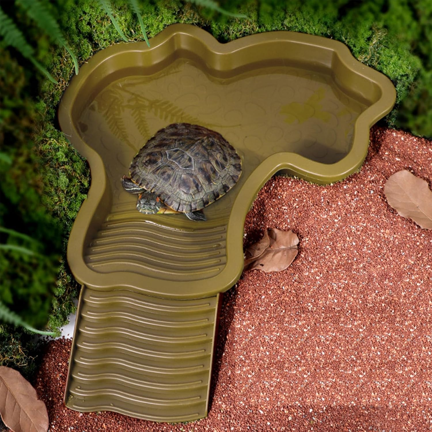 Large Reptile Bath Pool with Ramp - Water & Food Dish for Turtles, Lizards, Snakes, Geckos & Bearded Dragons image number 4