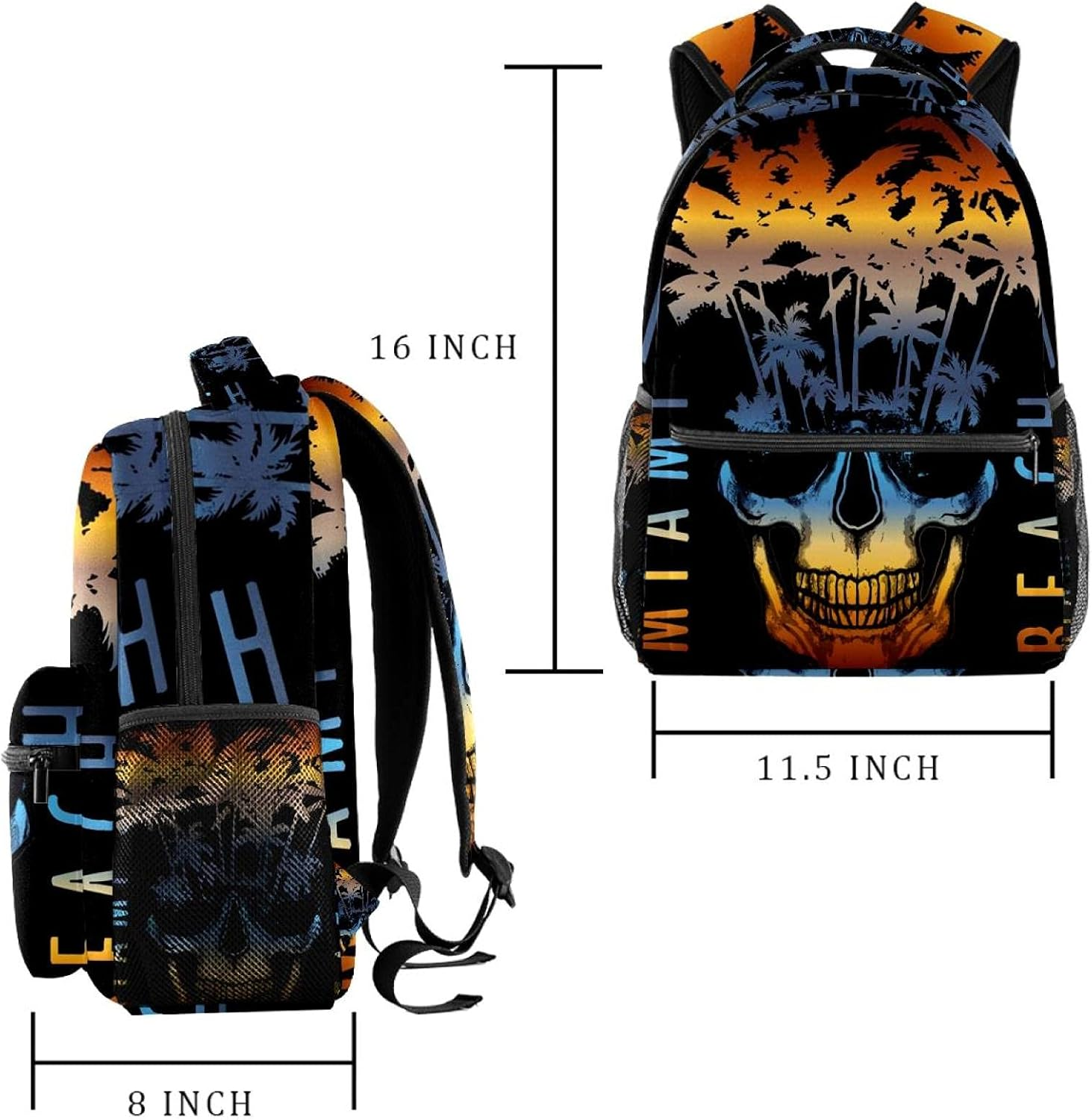Creative Art Coconut Tree Skull Design Backpack Students Shoulder Bags Travel Bag College School Tote Backpacks image number 4