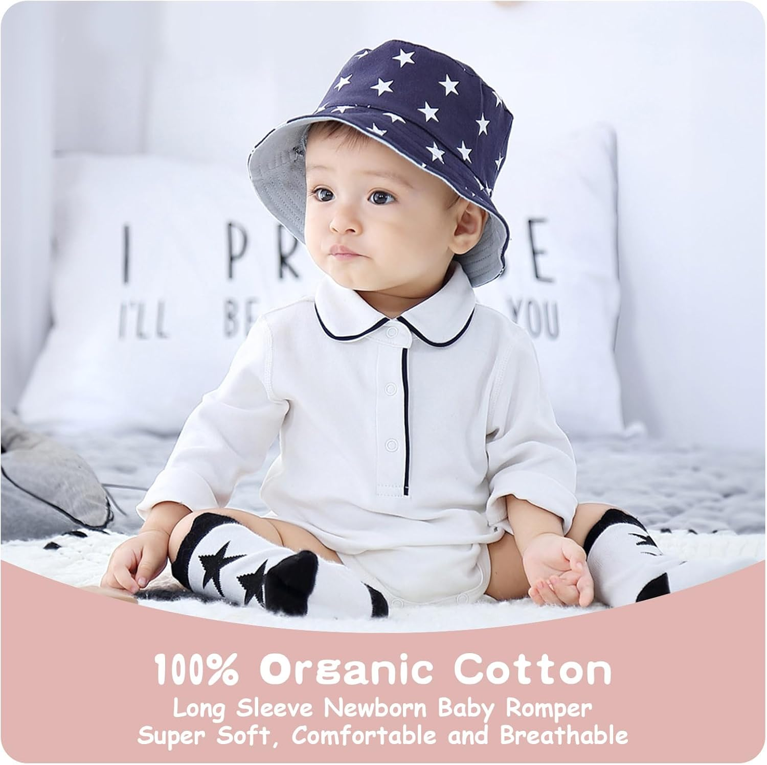 100% Organic Cotton Soft Baby Romper for Boys Girls Unisex, Long Sleeve, 0-24 Months image number 3