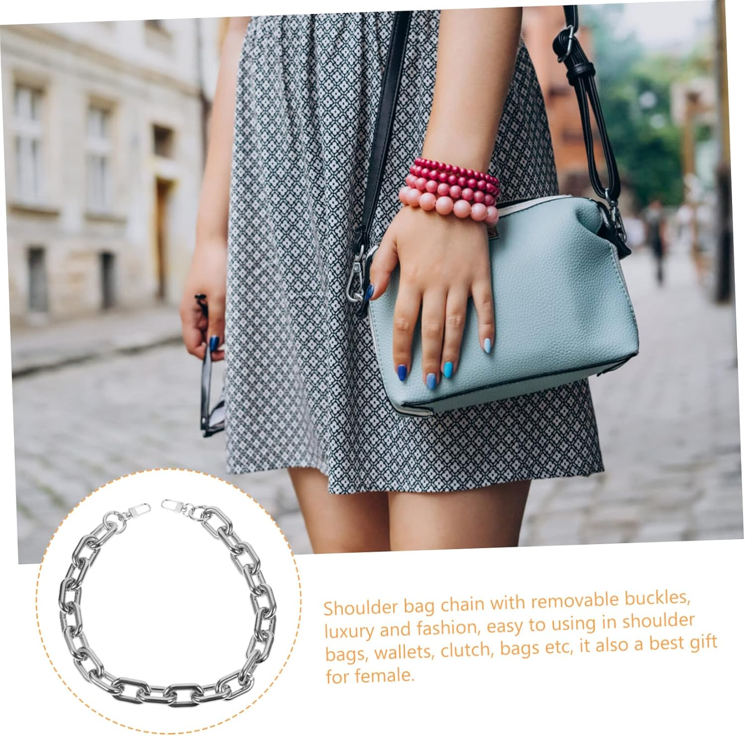 Abaodam Silver Bag Chain Strap Purse Chain Replacement Chunky DIY for Women Handbag