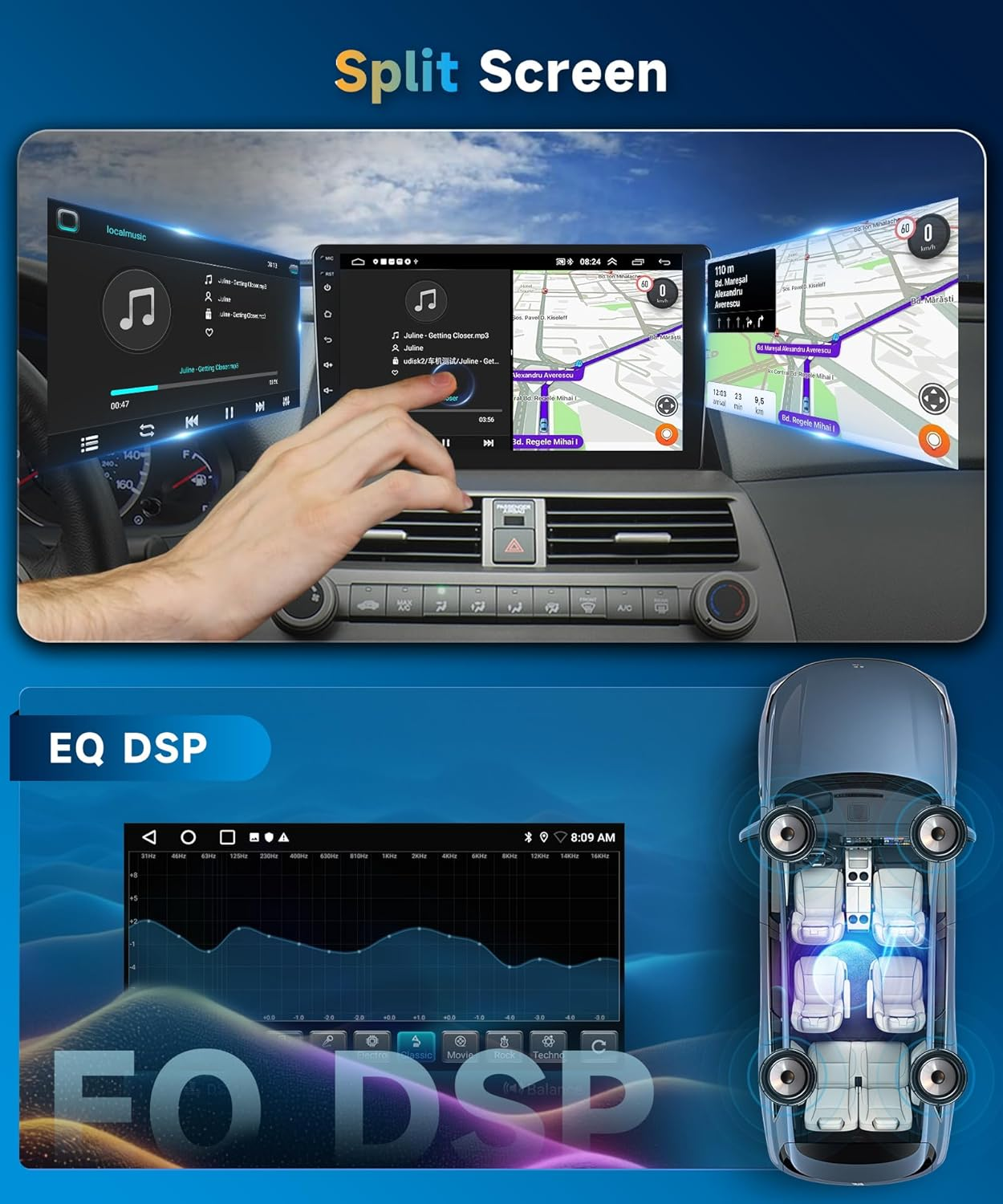 2+64G for Honda Accord 8Th 2008-2013 Android13 Car Radio Car Stereo Wireless Carplay Android Auto, 10 Inch Capacitive Touch Screen EQ GPS Navigation Bluetooth Wifi FM Backup Camera Siri SWC image number 2