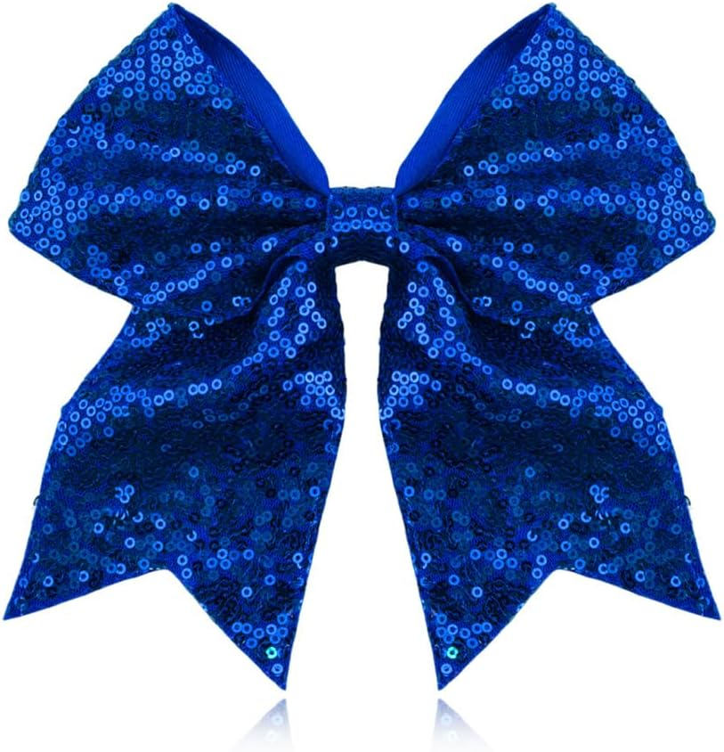 Sparkly Navy Blue Cheer Bow Hair Clips for Braids Ponytail Glitter Sequins Bows Tie Clip Bling Ribbon Bow Barrettes for Kids Toddlers Cheer Stuff for Girls Women Volleyball Cheerleader Bows for Hair