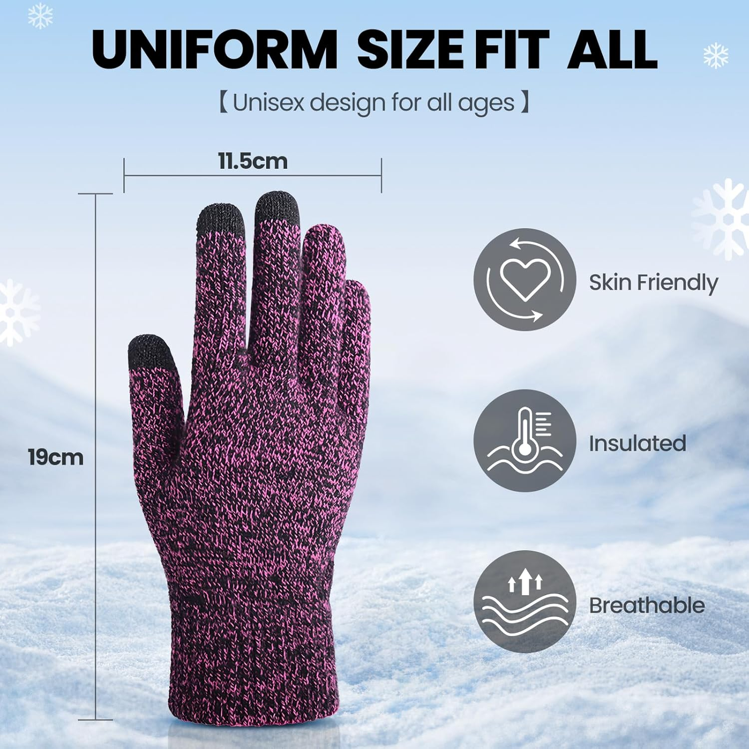 Beitier Knitted Gloves for Women, Winter Gloves with Touchscreen Control, Thermal Warmth for Commuting, Skiing, Running, Stretchy Unisex Design, Fall & Winter Essentials image number 6
