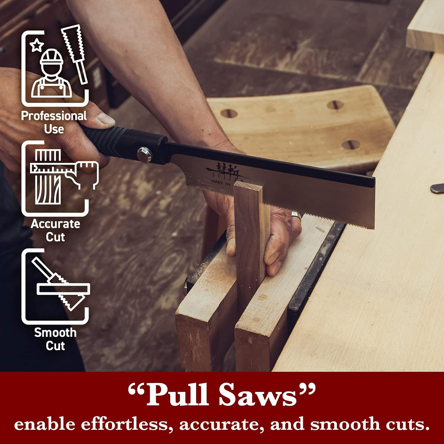 SUIZAN Dozuki Dovetail Saw 180Mm Rip Cross Angle Cut - Professional Japanese Pullsaw Handsaw Woodworking Tools image number 3