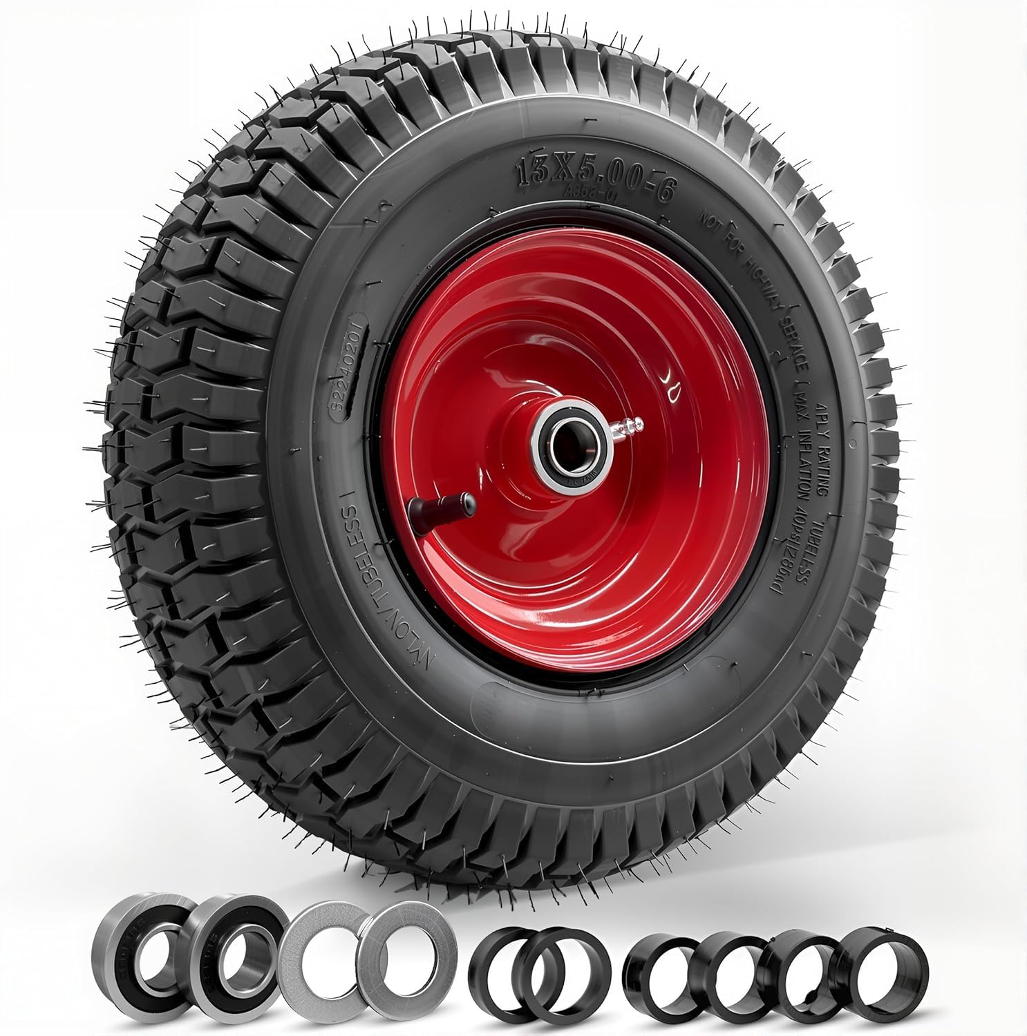GYL 13X5.00-6 Tubeless Lawn Mower Tire & Wheel Assembly &ndash; Off-Road Tire, 3&rdquo;&ndash;6&rdquo; Offset Hub, Fits 3/4&rdquo; or 5/8&rdquo; Axle, Durable & Puncture-Resistant for Mowers (13X5.00-6 Tubes 2 Pcs)