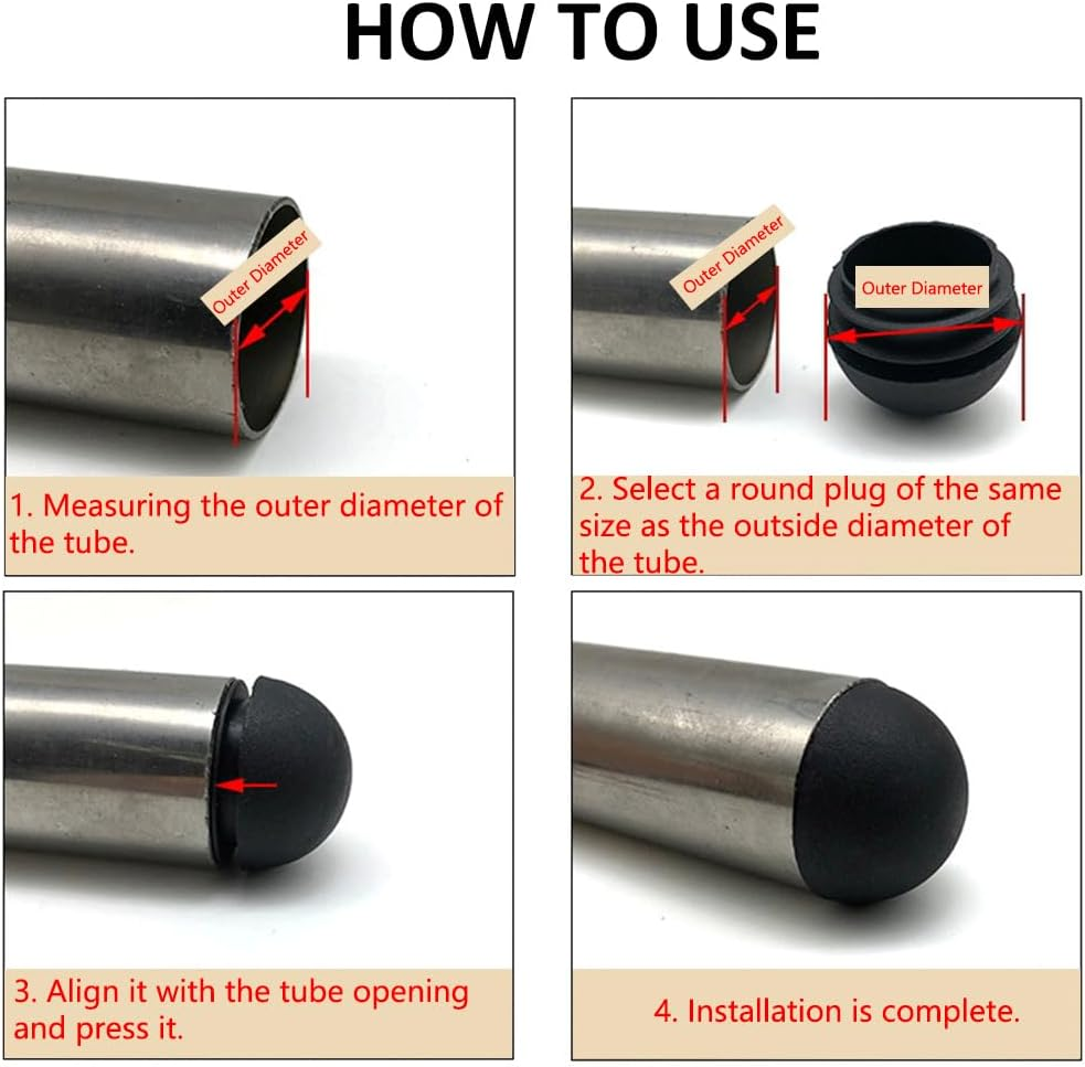 Round Plastic End Plugs, 20Pcs Chair Leg End Caps Pipe Tube Inserts Floor Protectors for Tables, Beds, Chairs (Black 25Mm)