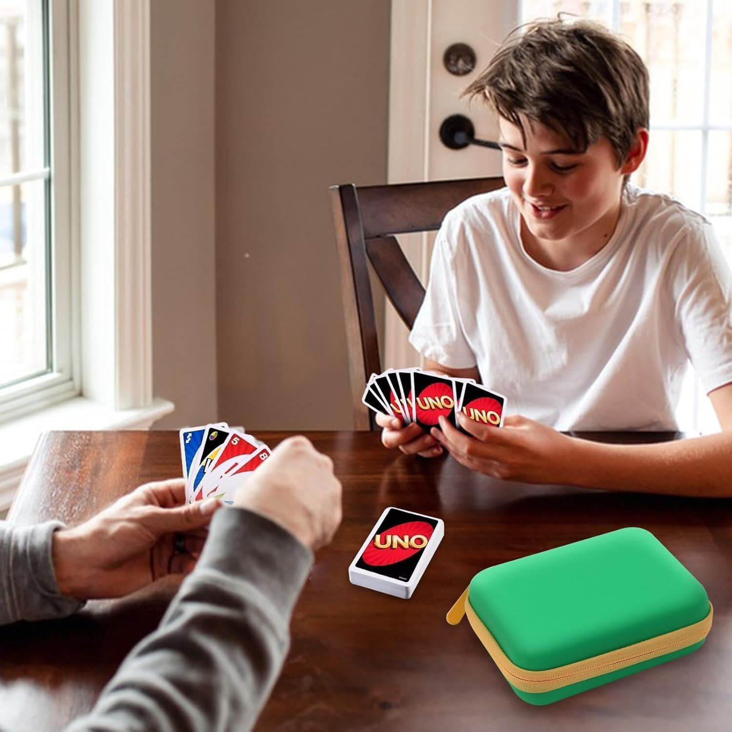 ZIENVE Storgae Card Carrying Case Compatible with UNO Card Case, Playing Card Case, Game Card Holder, Travel Hard Case Capacity Max for 300 Cards, Green image number 1