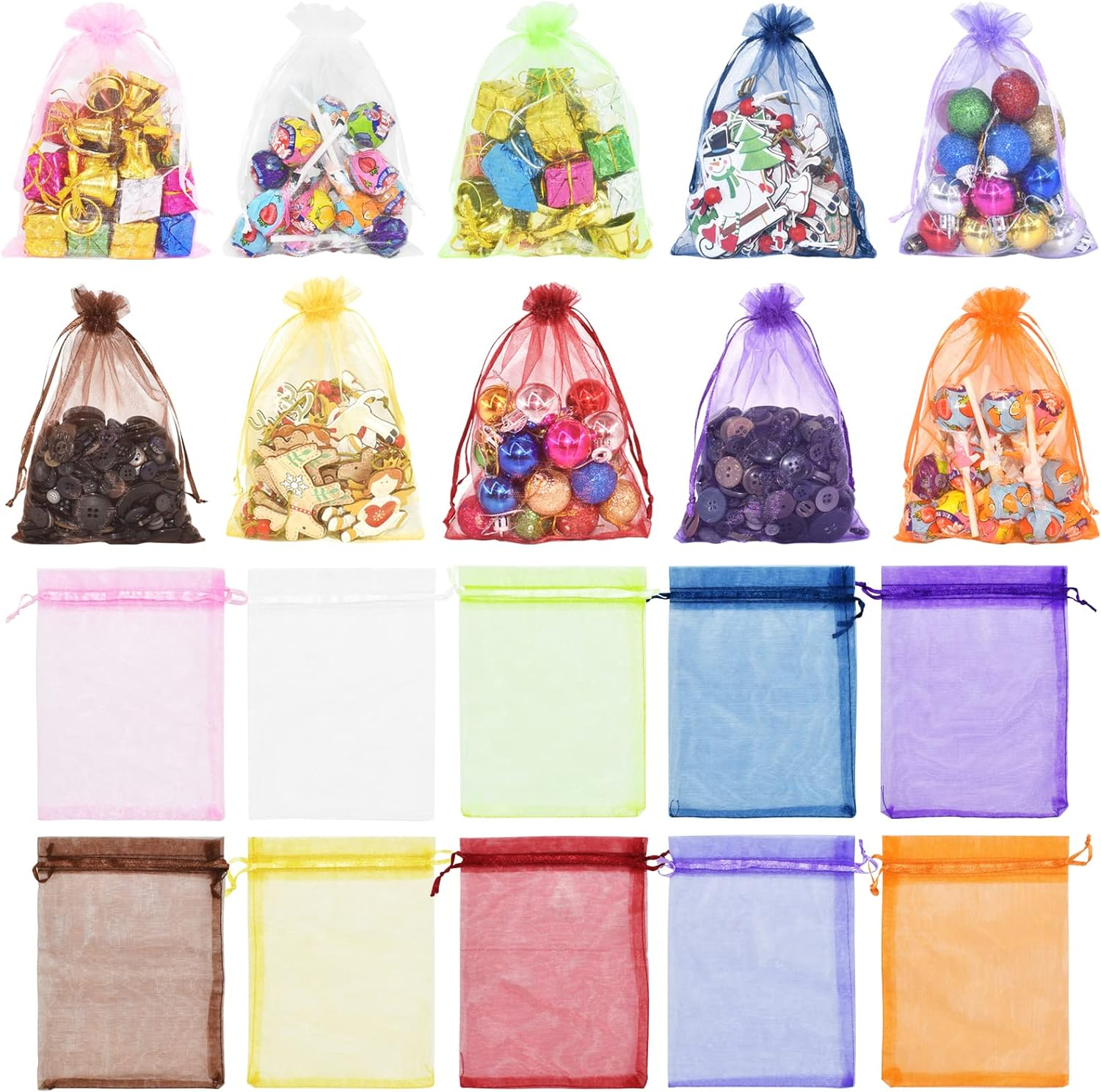 100PCS 5X7" Organza Gift Bags 10 Color Wedding Favor Bags Jewelry Gift Bags Candy with Drawstring for Party, Jewelry, Christmas, Festival, Makeup Organza Favor Bags (Moon Star)
