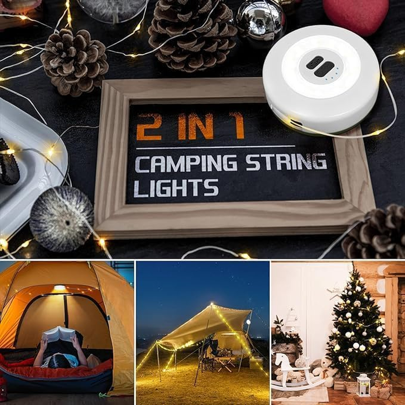 Roll up 2 in 1 Camping Lights Str-Ing Rechargeable Portable for Outdoor Indoor Holiday Festival Decoration - Warm White 33Ft image number 2