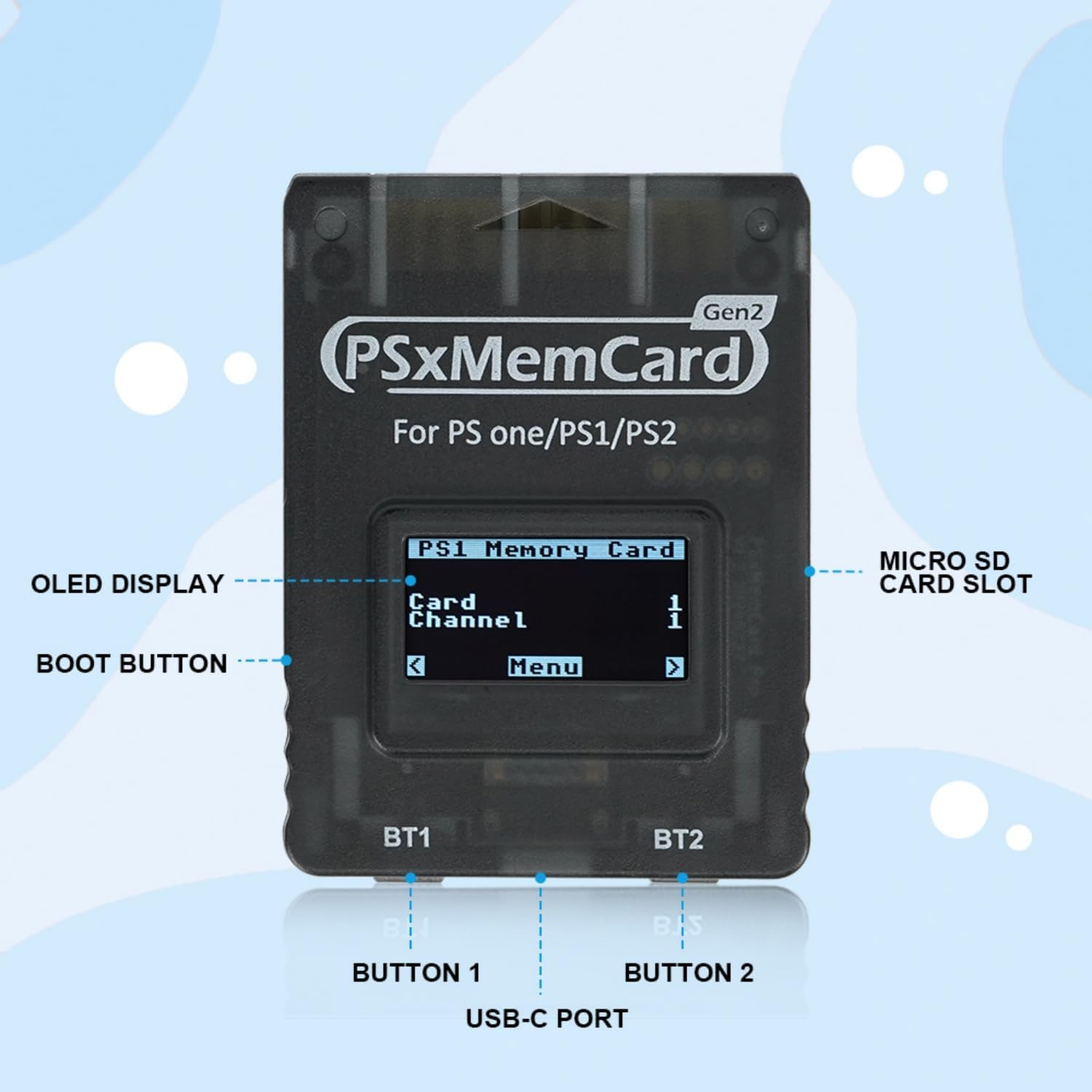 BITFUNX Psxmemcard Gen2 Memory Card - Supports Firmware Upgrade, Unlimited Storage and Sd2Psxtd, Includes a 8GB Microsd Card, High Speed Game Memory Card for PS2/PS1/PS One Console