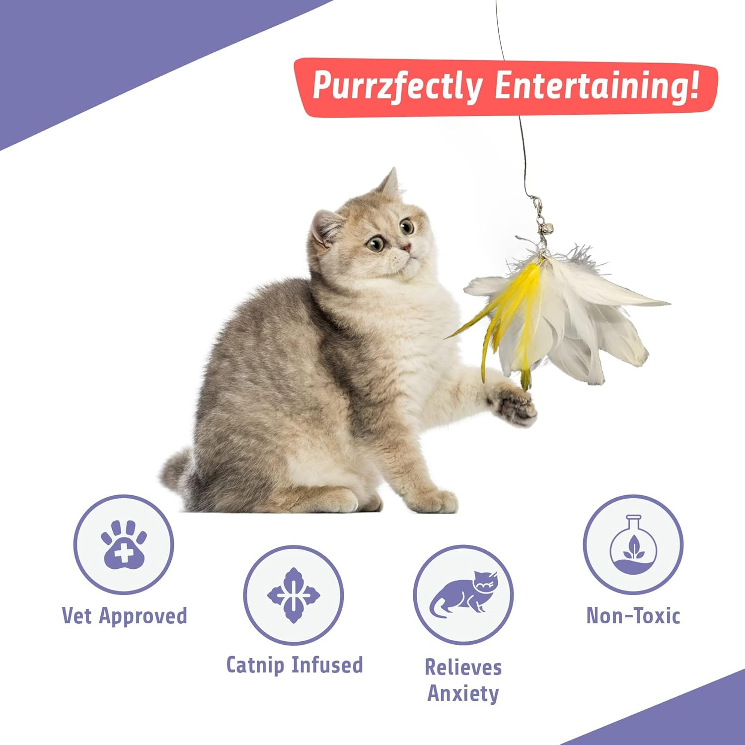 Cockatoo Wand Toy Set &ndash; Interactive Cat Wand with Wooden Handle & 6 Feather Attachments, Includes 2 Bird Toys, 2 Jingle Jangle Toys & 2 Helicopter Feather Toys &ndash; Vet Designed - Black image number 6