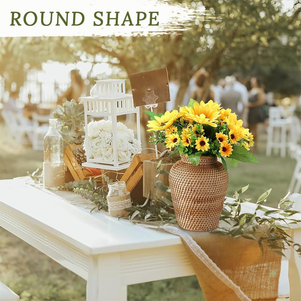 Desktop Hand-Woven Rattan Vase, Chinese Retro Plant Plastic Wicker Vase, Suitable for Home Decoration, Living Room, Office, Hotel, Craft Decoration image number 4