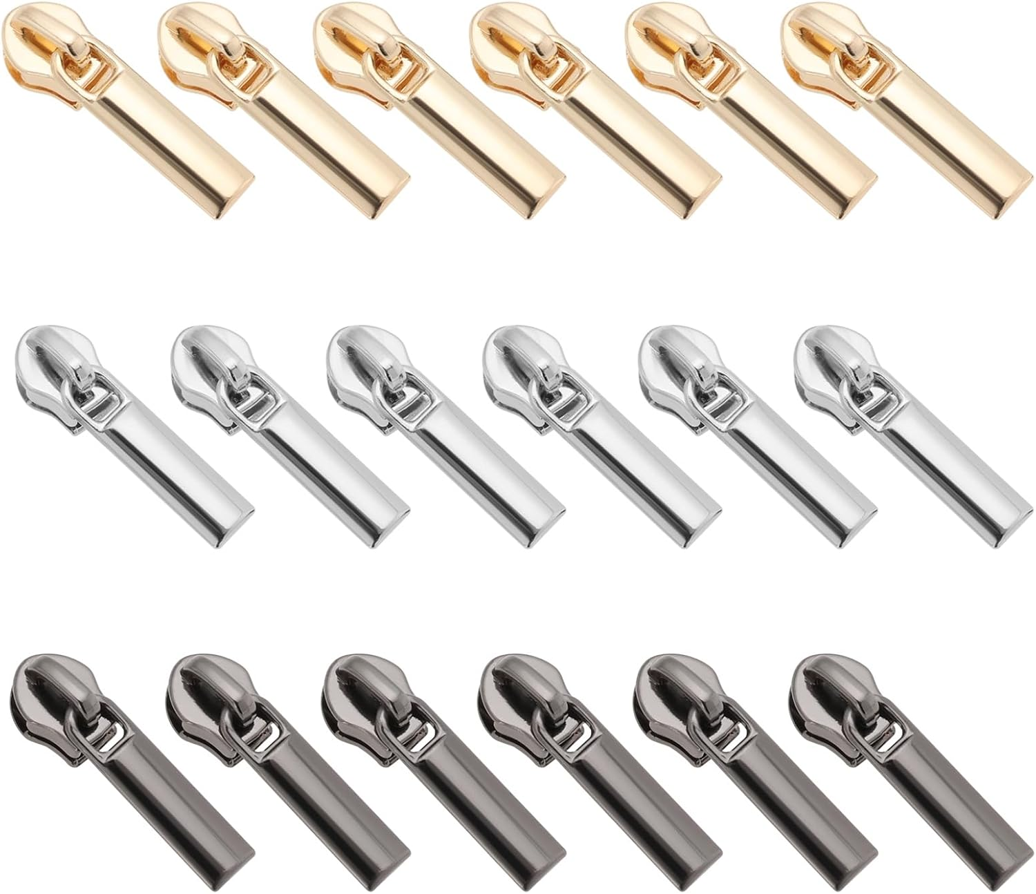 SG Store 30Pcs 3# Zippers Puller Slider Nylon Zipper Pullers Zinc Alloy Zippers Sliders for Clothes, Bags,Wallets and Suitcases Sewing Projects, Gun Black/Silver/Gold image number 1