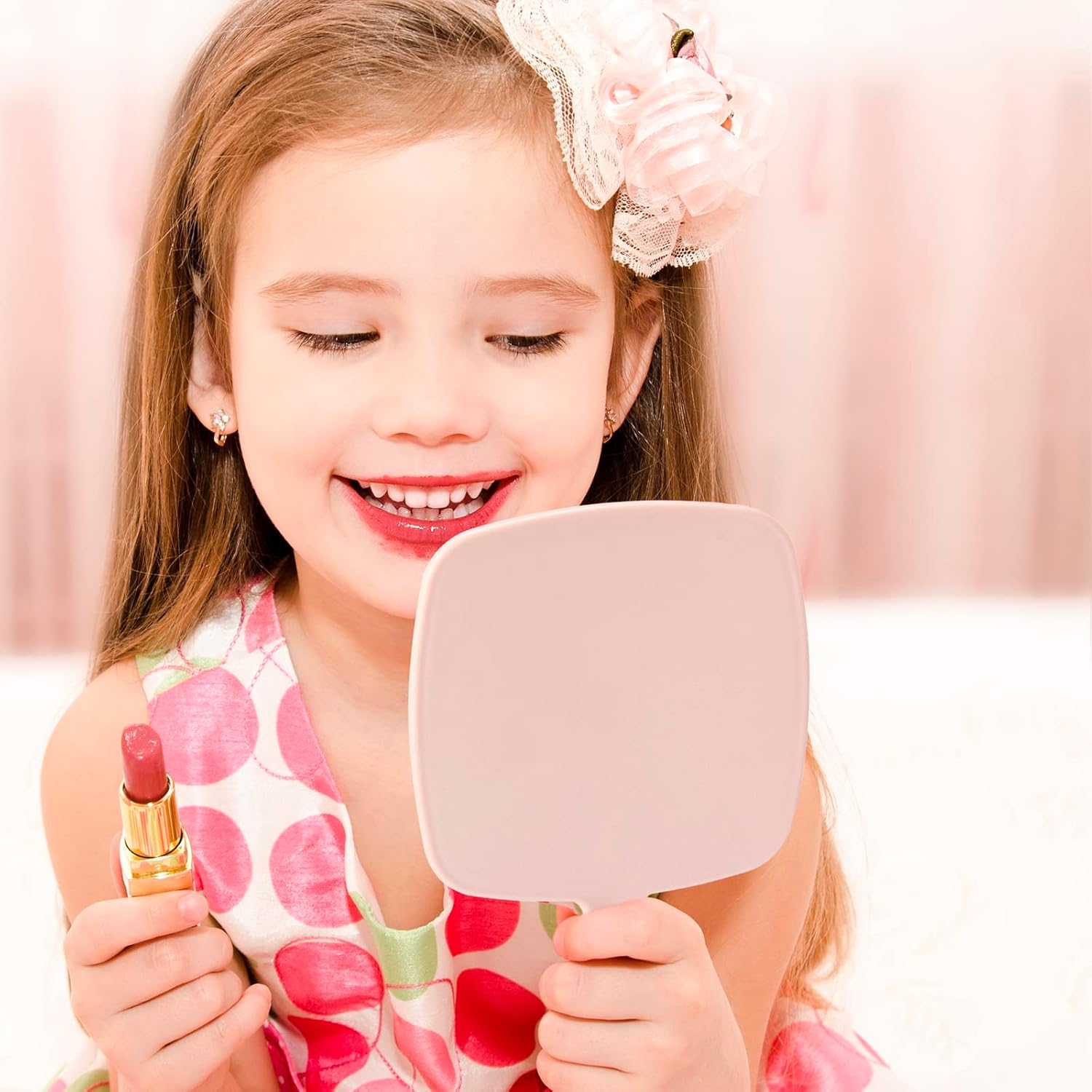 YEAKE Hand Held Mirror with Handle for Makeup,Small Cute Wood Hand Mirror for Shaving with Hole Hanging Single-Sided Portable Travel Vanity Mirror for Men&Women(Square,Pink,1Pack) image number 6