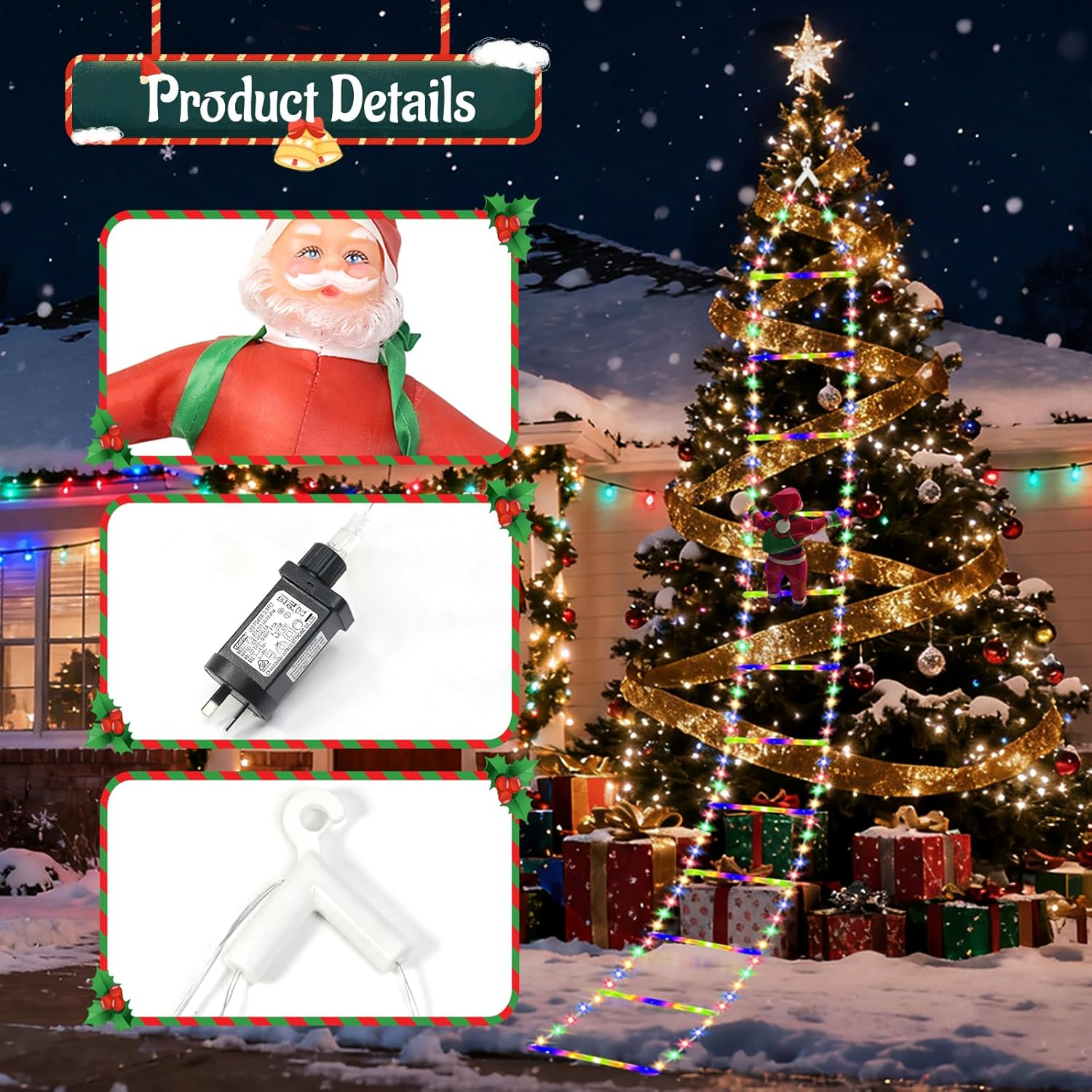 3M Christmas Santa Climbing Ladder Lights, Christmas LED Stairs Lights Decorations with 8 Modes for Home Staircases Christmas Trees Outdoor Indoor Xmas Decor image number 3