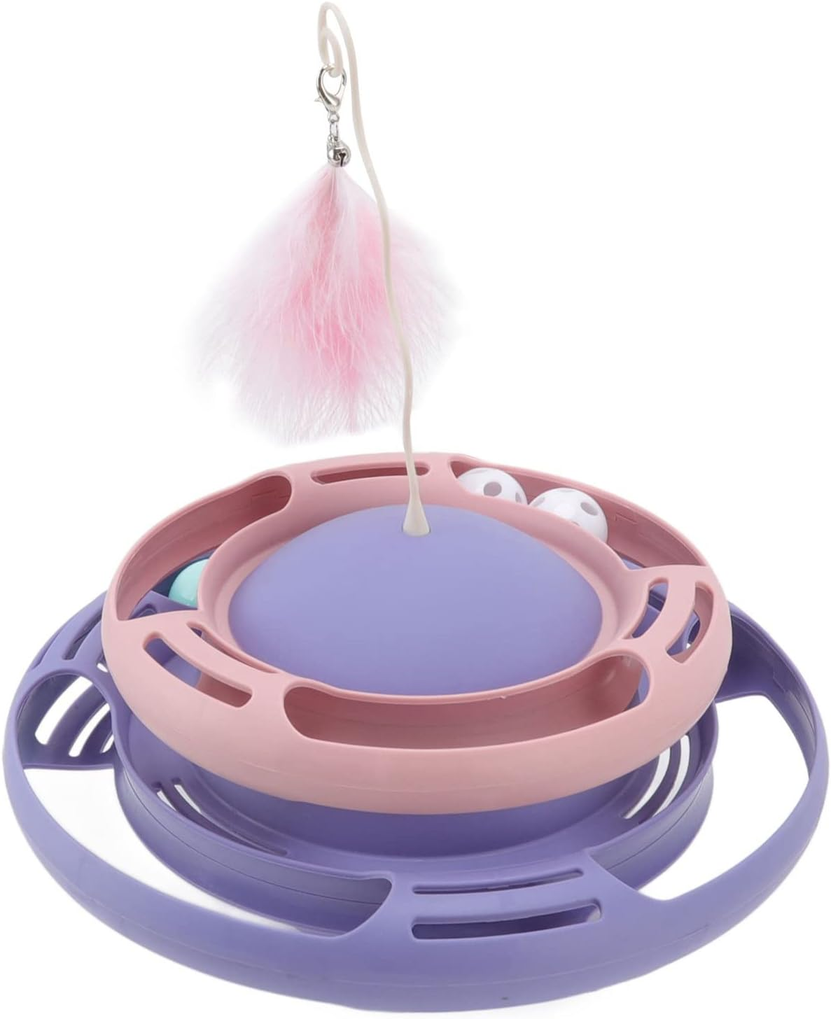 Cat Turntable Toys, Multifunctional Puzzle Interactive Cat Roller Tracks Ball with Cat Teasing Stick, round Base Cat Roller Toy Non Tumbling Function Scratching Cat Toys for Cats