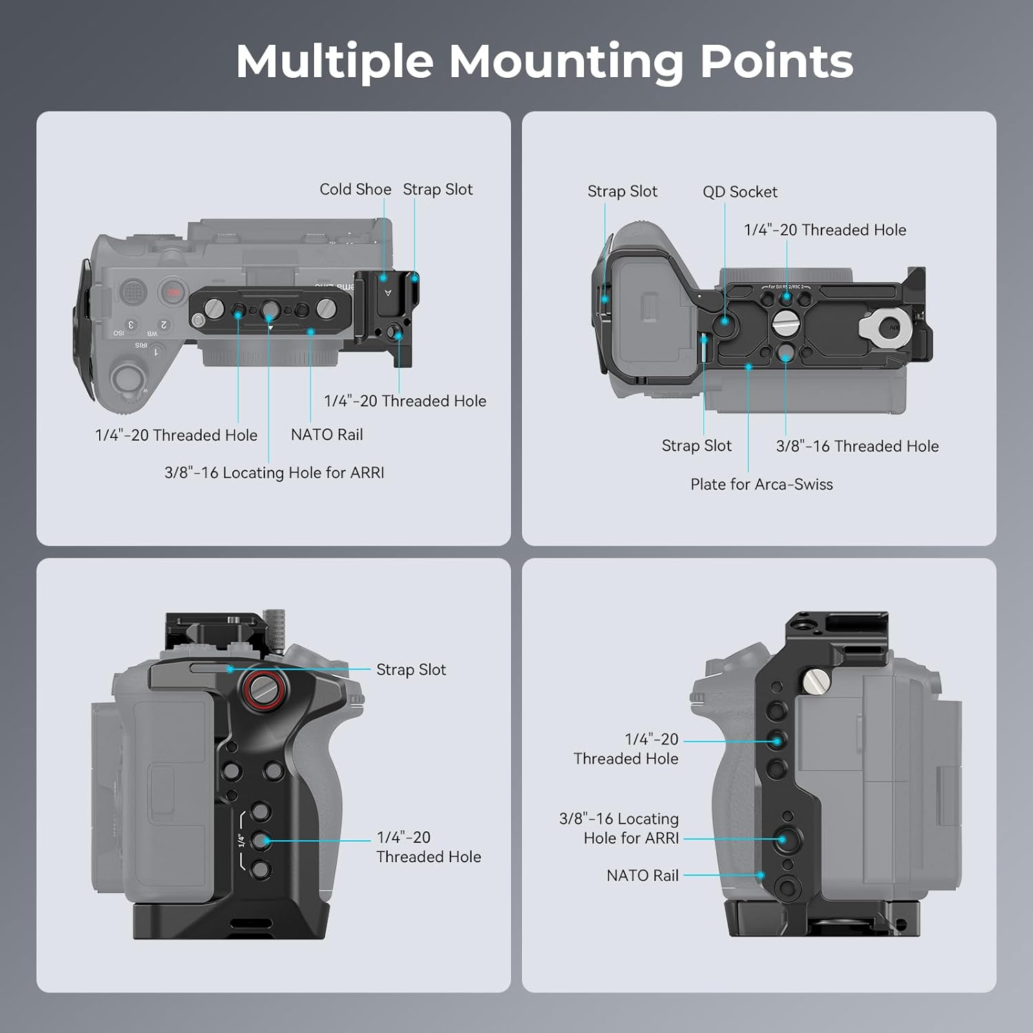 Smallrig Cage for Sony FX30 FX3 with Cable Clamp, Classic Bright Black Surface, Included Cold Shoe and NATO Rail, Modular Design Compatible with Original XLR Handle - 4183 image number 2