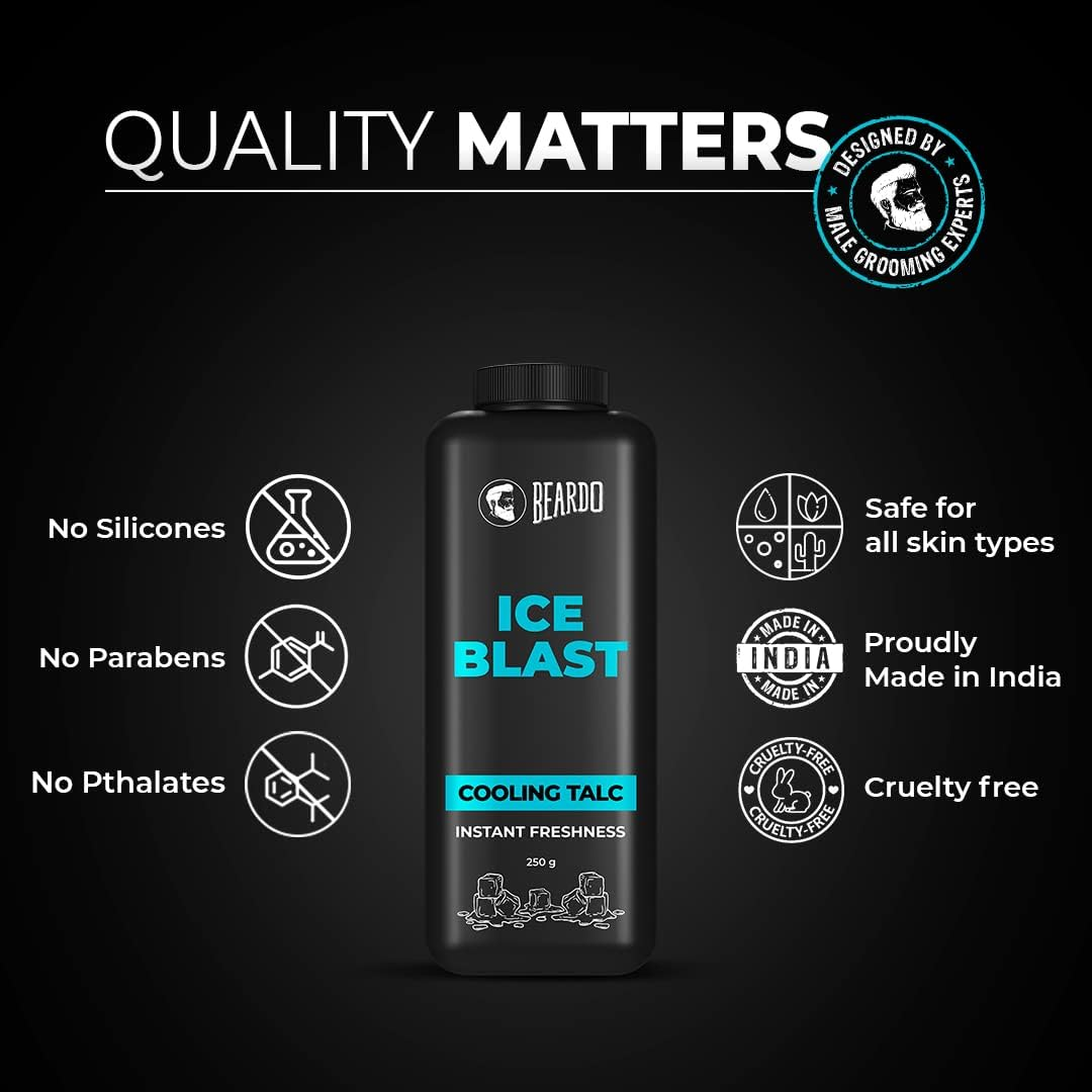 Beardo Ice Blast Cooling Talc, 250G | Menthol Talc for Men | INSTANT ICY Cool Freshness Talcum Powder image number 4