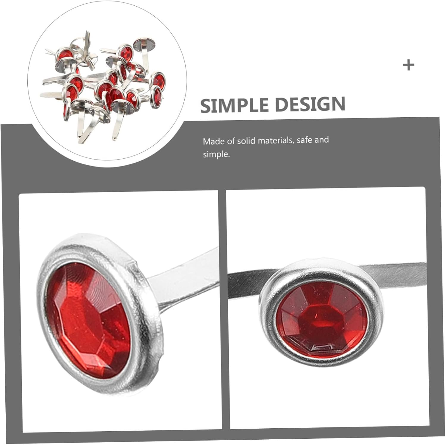 100Pcs Red Metal round Diamond Brads for Scrapbooking Greeting Cards DIY Paper Crafts Smooth Burr-Free Edges image number 6