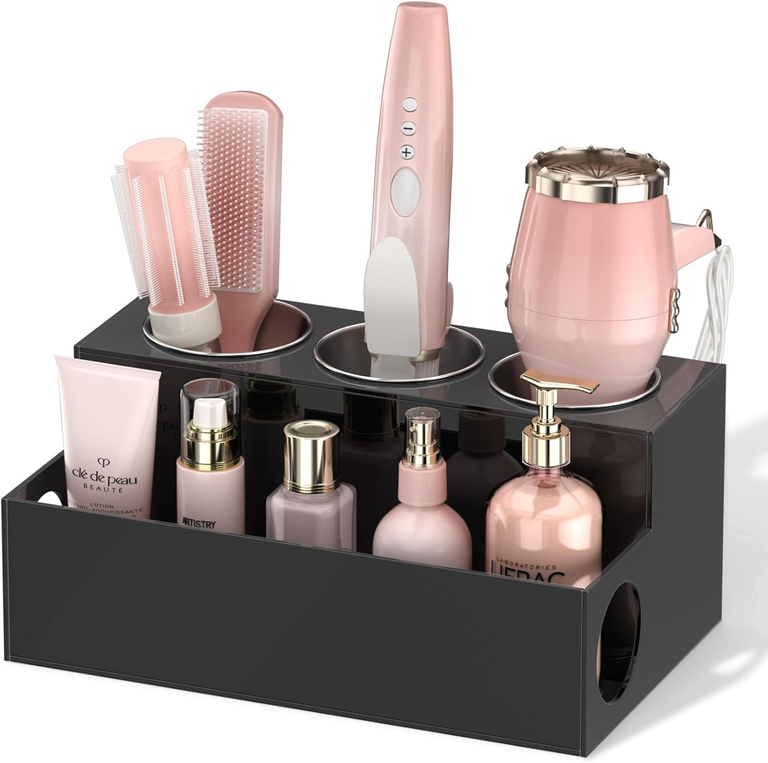 NIUBEE Hair Tool Organizer, Clear Acrylic Hair Dryer and Styling Organizer, Bathroom Countertop Blow Dryer Holder, Vanity Caddy Storage Stand for Accessories, Makeup, Toiletries