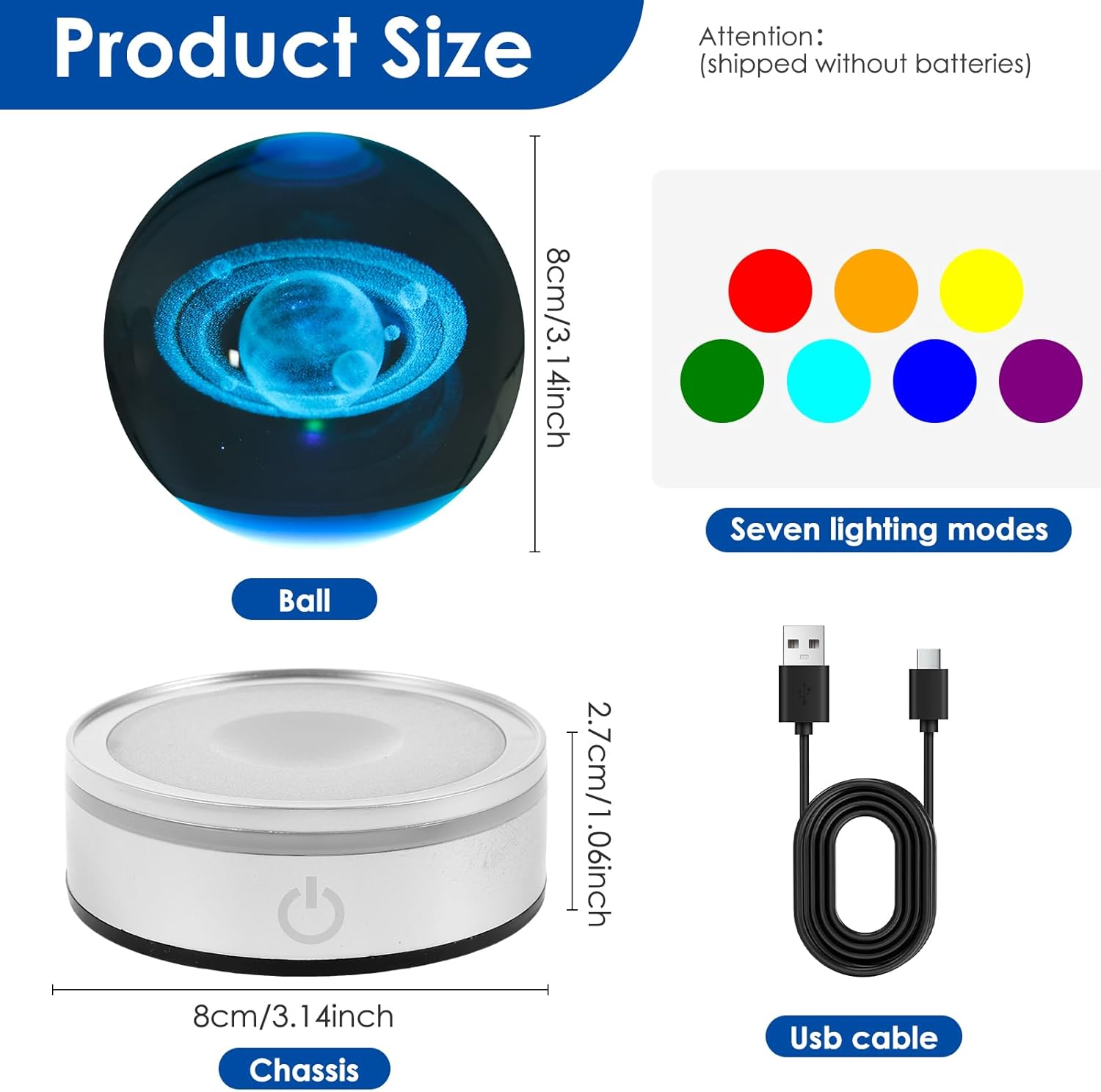 Crystal Ball Night Light, 3D Engraved Space Crystal Ball with Colorful Light Base, Portable Crystal Ball Night Lamp, Decorative Galaxy Globe Lamp, Crystal Display Sculpture for Home Decor (Saturn) image number 1