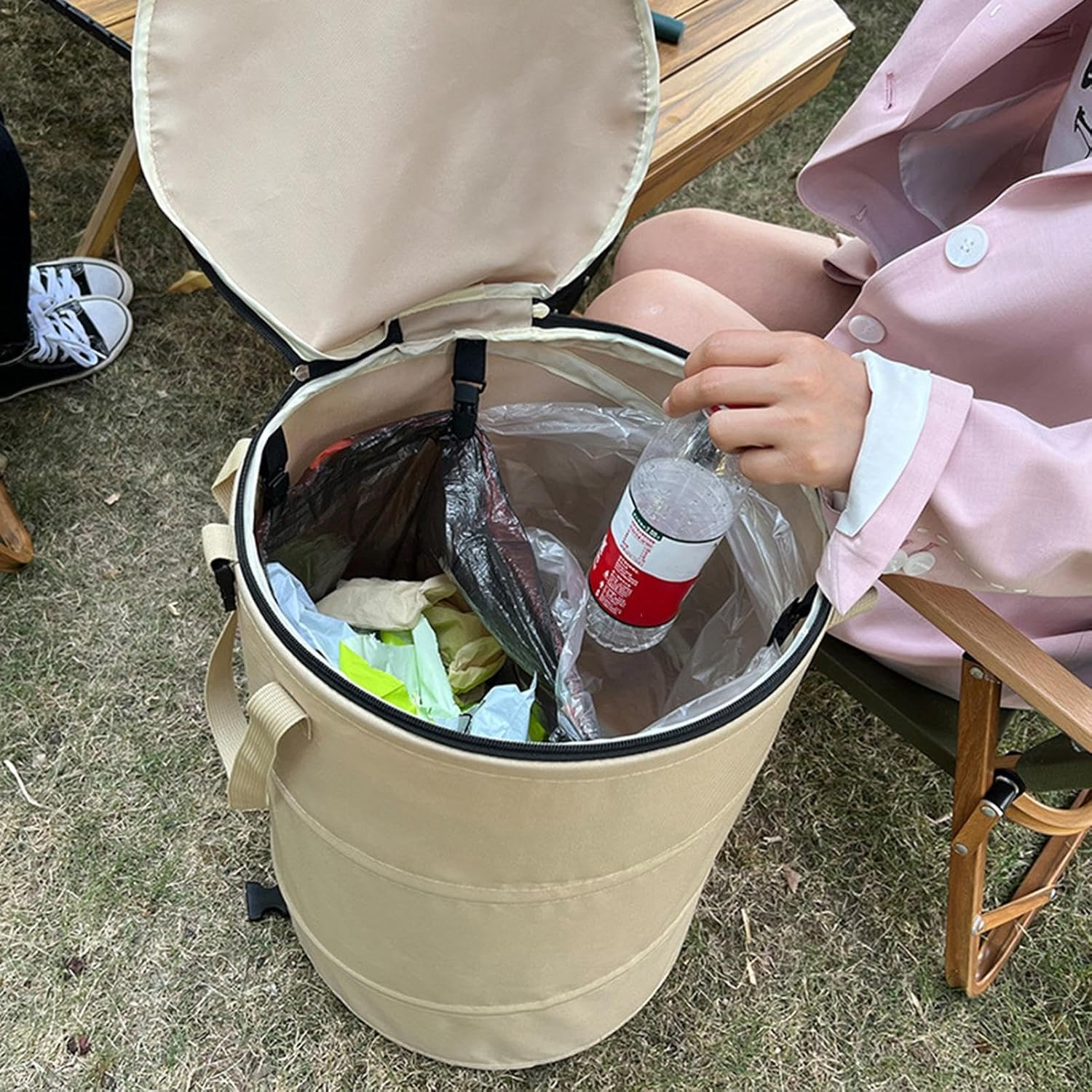 Tuxxjzm Foldable 37L Pop up Bin, Oxford Cloth, Beige, Rectangular, 34 X 40 Cm, 37L, 1.07 Lbs, Garden Waste Bin, Multi-Purpose Storage Bucket image number 3