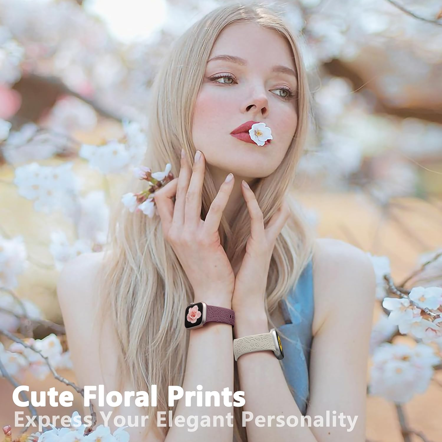 6 Pack Floral Engraved Bands Compatible with Apple Watch Band 40Mm 38Mm 41Mm 42Mm 44Mm 45Mm 49Mm Women, Silicone Soft Cute Flower Pattern Strap for Iwatch Series Ultra Ultra 2 SE 9 8 7 6 5 4 3 2 1 image number 5