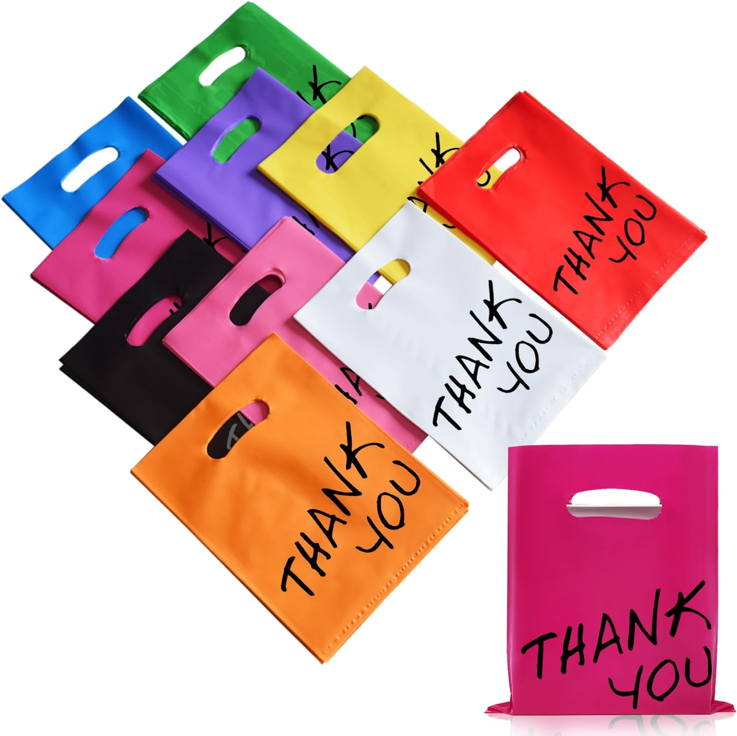 Viefantaisie Goodie Bags, 100 PCS 6" X 8" Party Favor Bags, Thank You Bags, Small Goodie Bags for Kids, Merchandise Bags for Small Business, Goody Bags for Weddings, Christmas, Halloween, Craft,10 Color - Multicolor-24Pcs image number 3