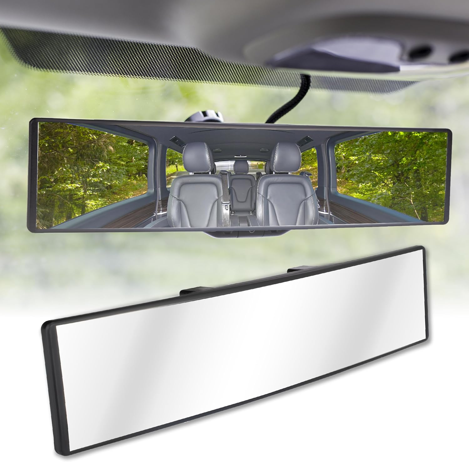 Rear View Mirror, Universal 11.4 Inch Interior Clip on Panoramic Convex Mirror, HD anti Glare Wide Angle and Reduce Blind Spot, Extended Rear View Mirror for Cars, Suvs, Trucks, Vehicles