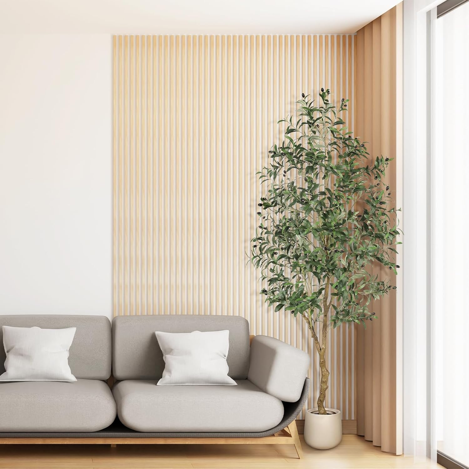 7Ft Olive Trees Artificial Indoor - Tall Faux Olive Tree 7 Feet (84") with Pot, Fake Plants Natural Branches and Realistic Leaves Olive Silk Tree for Home Office Decor