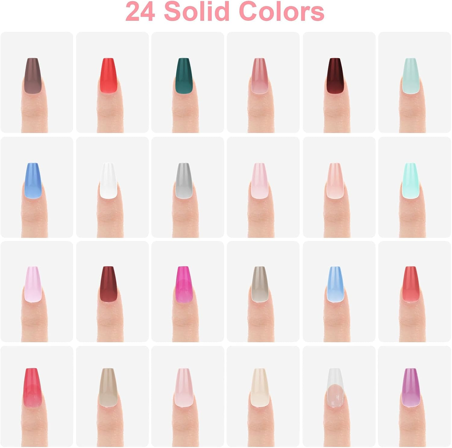 YAKESD 576Pcs Long Press on Nails, 24 Colors Full Cover Coffin Fake Nails, Artificial Nail Stick on Nail for Women Manicure image number 3