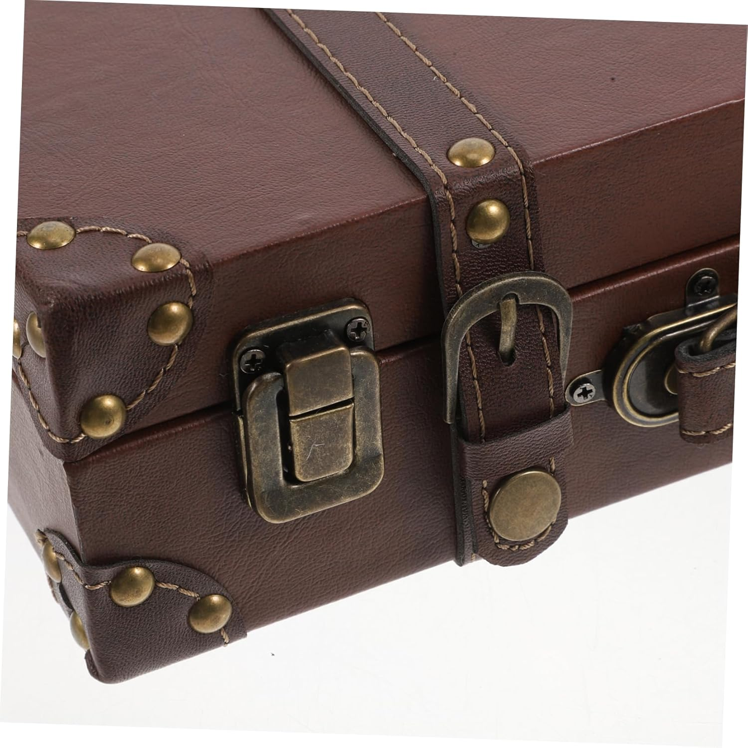 Luxshiny Vintage Leather Suitcase Storage Box Small Travel Trunk for Cosplay Retro Decor Brown Luggage for Fashion Store Displays Photography Props image number 5