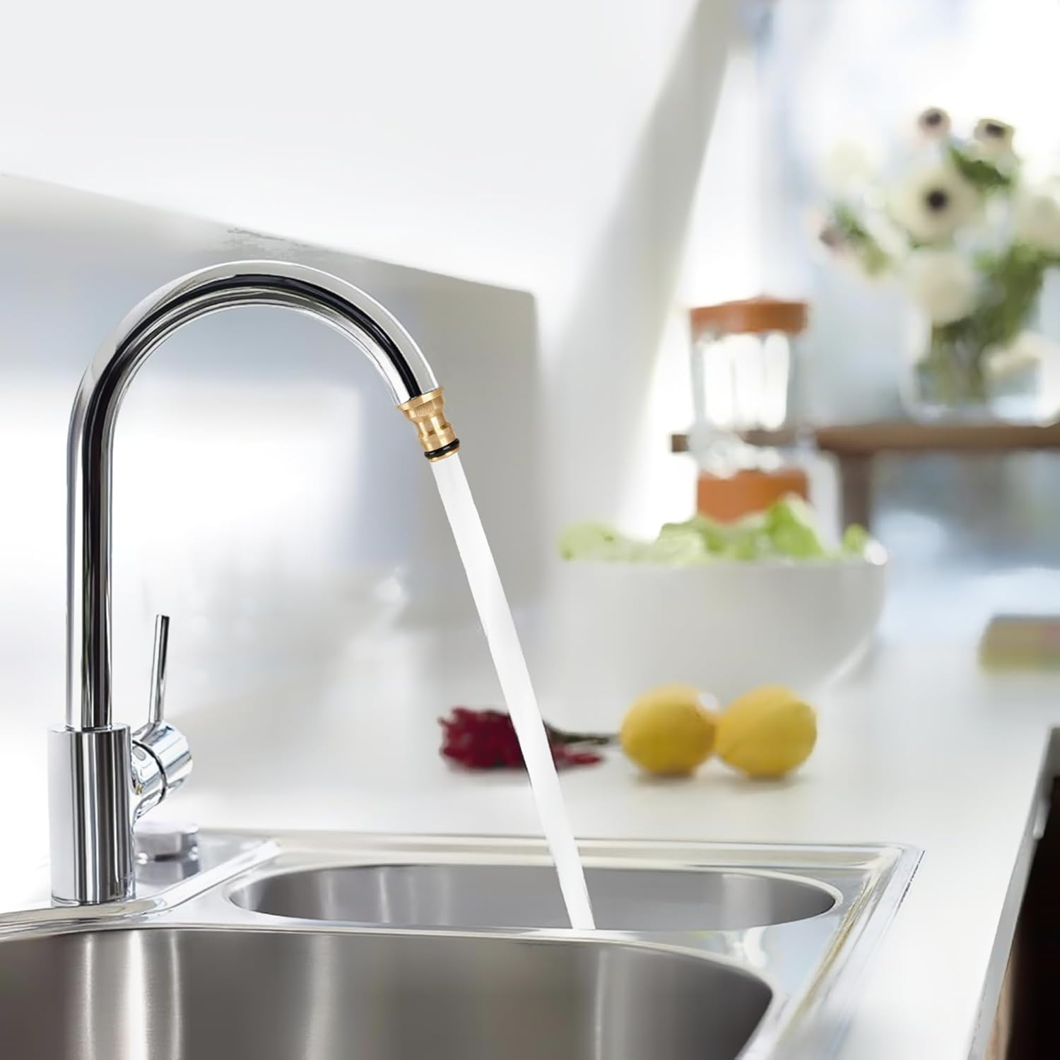 Indoor Garden Hose Pipe Adapter for Kitchen Sink and Bathroom, 22Mm Female 24Mm Male Threaded Tap Connector Fittings, Mixer Hose Connector Brass for Kitchen Sink image number 4