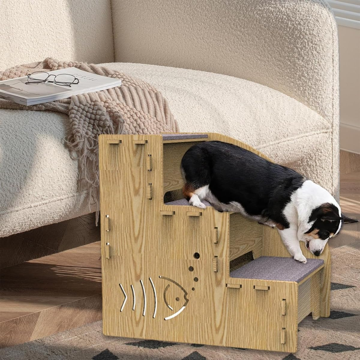 AIMALL Solid Wood Pet Climbing Rack - Wooden Cat Climbing Steps for Elderly Cats and Small Dogs, Durable Disassembly Bed Step, Sofa Access Ladder - 13.77 X 10.23 X 13.77 Inches image number 3