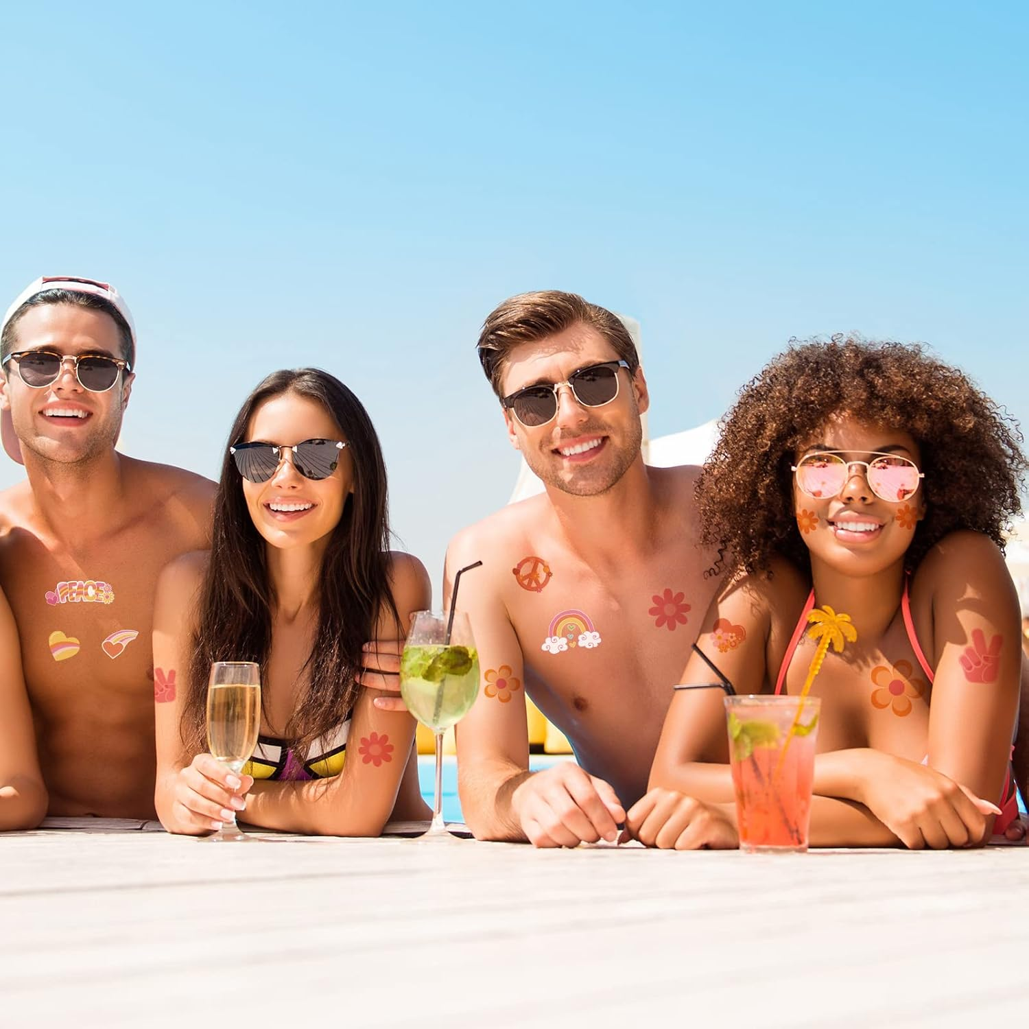 280Pcs Hippie Theme Temporary Tattoos Stickers 70'S Theme Tattoos Stickers Hippie Face Body Sticker for Adults and Kids Cute Cartoon Printing Groovy Assorted Groovy Party Supplies image number 6