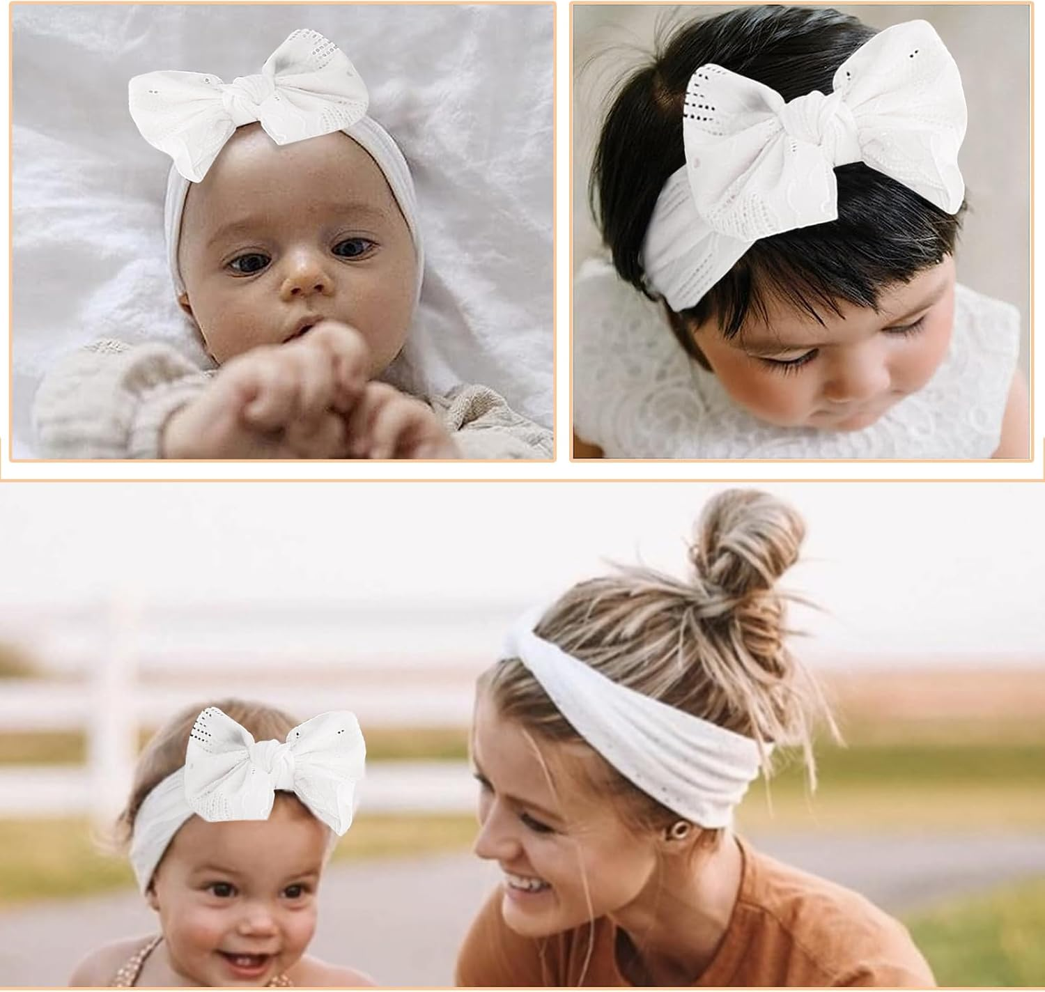 Baby Girls Headbands White Stretchy Knitted Bow with Wide Edge Newborn Toddler Hair Bands and Bows Kids Hair Accessories Soft image number 5
