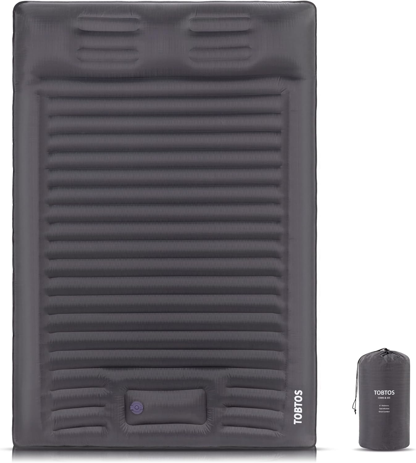 TOBTOS Double Sleeping Pad for Camping, Extra Thick 6" Camping Mattress 2 Person with Pillow Built-In Foot Pump, Inflatable Sleeping Mat for Camping, Backpacking, Hiking, Traveling image number 5