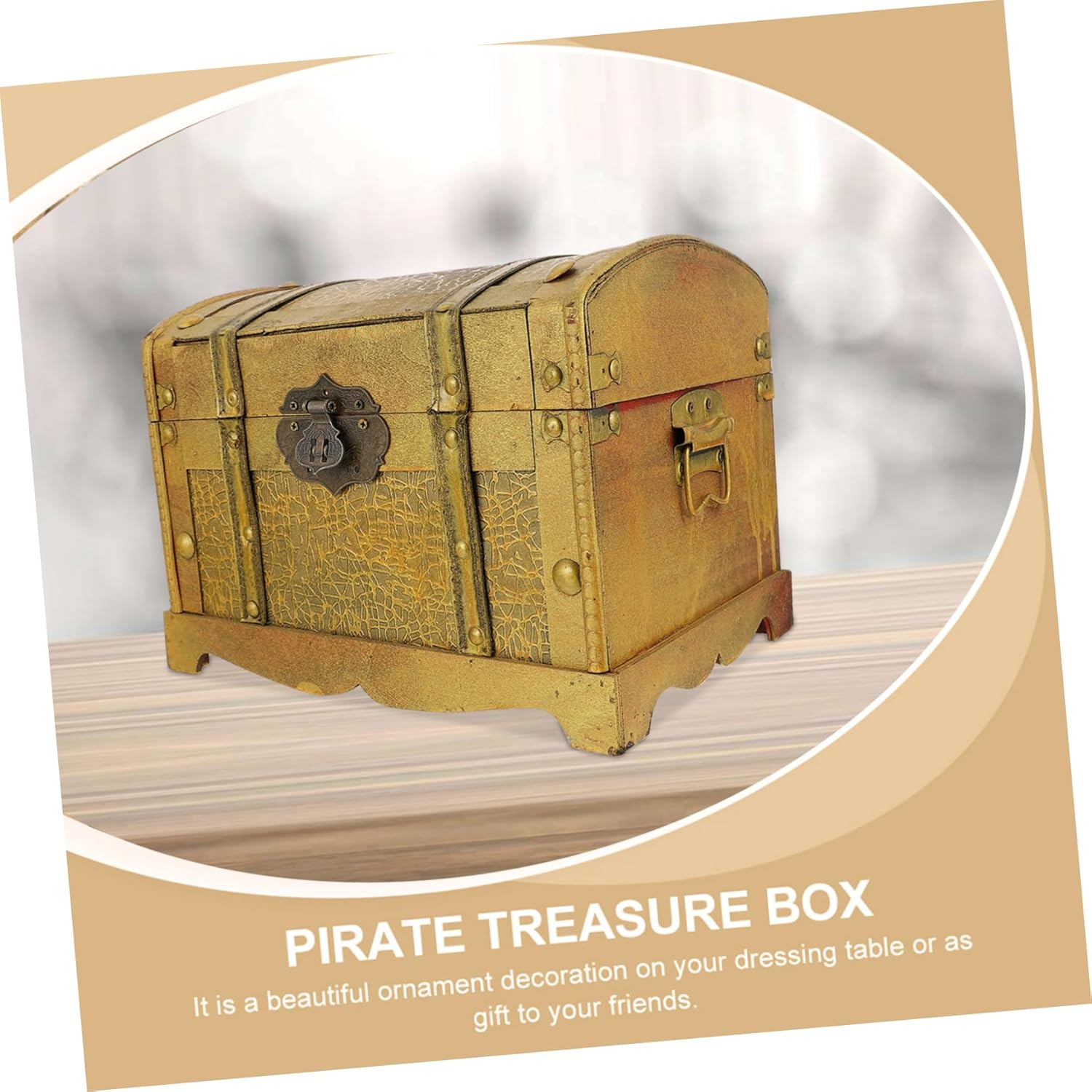 Vintage Pirate Treasure Chest Large Wooden Storage Box Lock Distressed Classic Design Decorative Jewelry Organizer for Home Decor image number 2