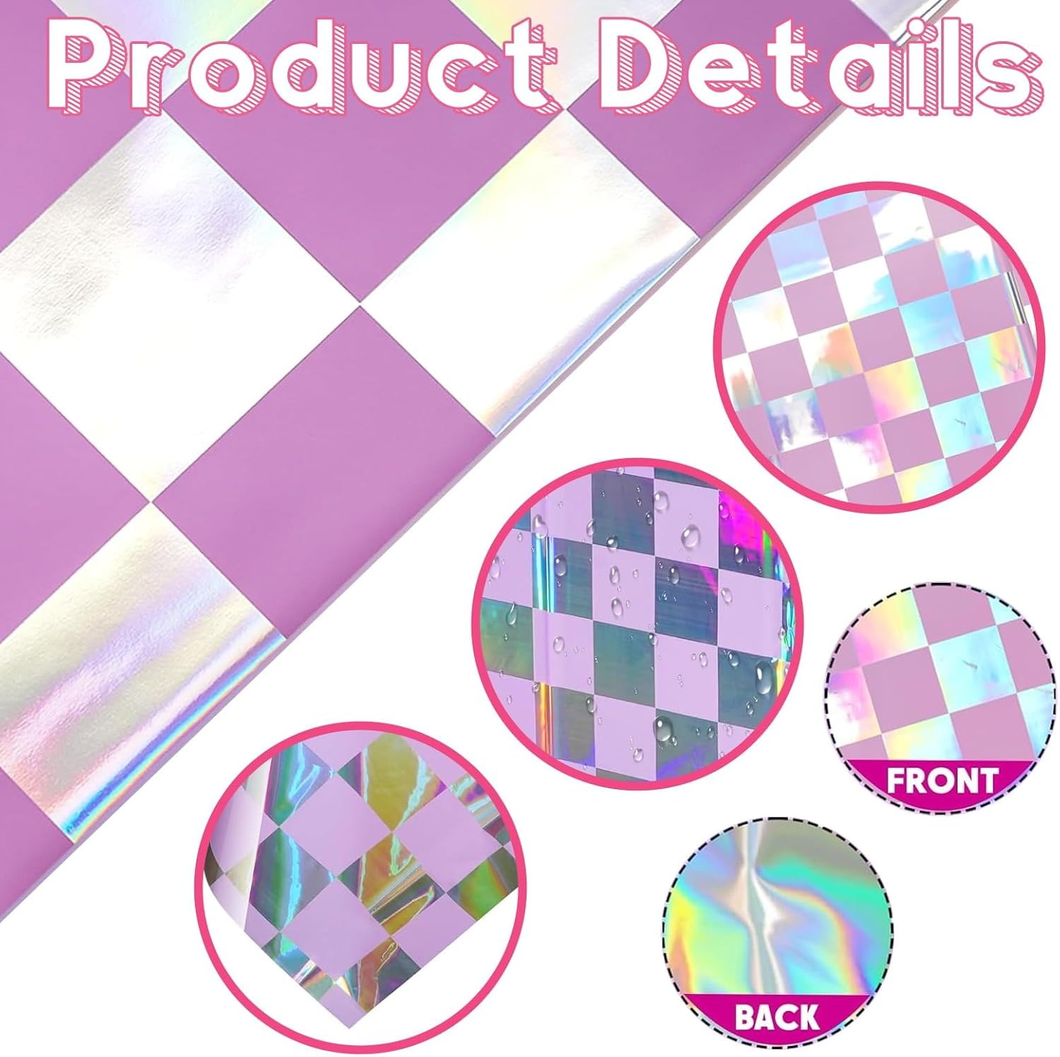 OQOQ Iridescent Checkered Tablecloth (4 Packs, Pink&Sliver) - 108X54 Inches Pink Iridescent Party Decorations Table Cloth Disposable Plastic Table Cover for Birthday Bachelorette Princess Party - Black Silver Checkered image number 2