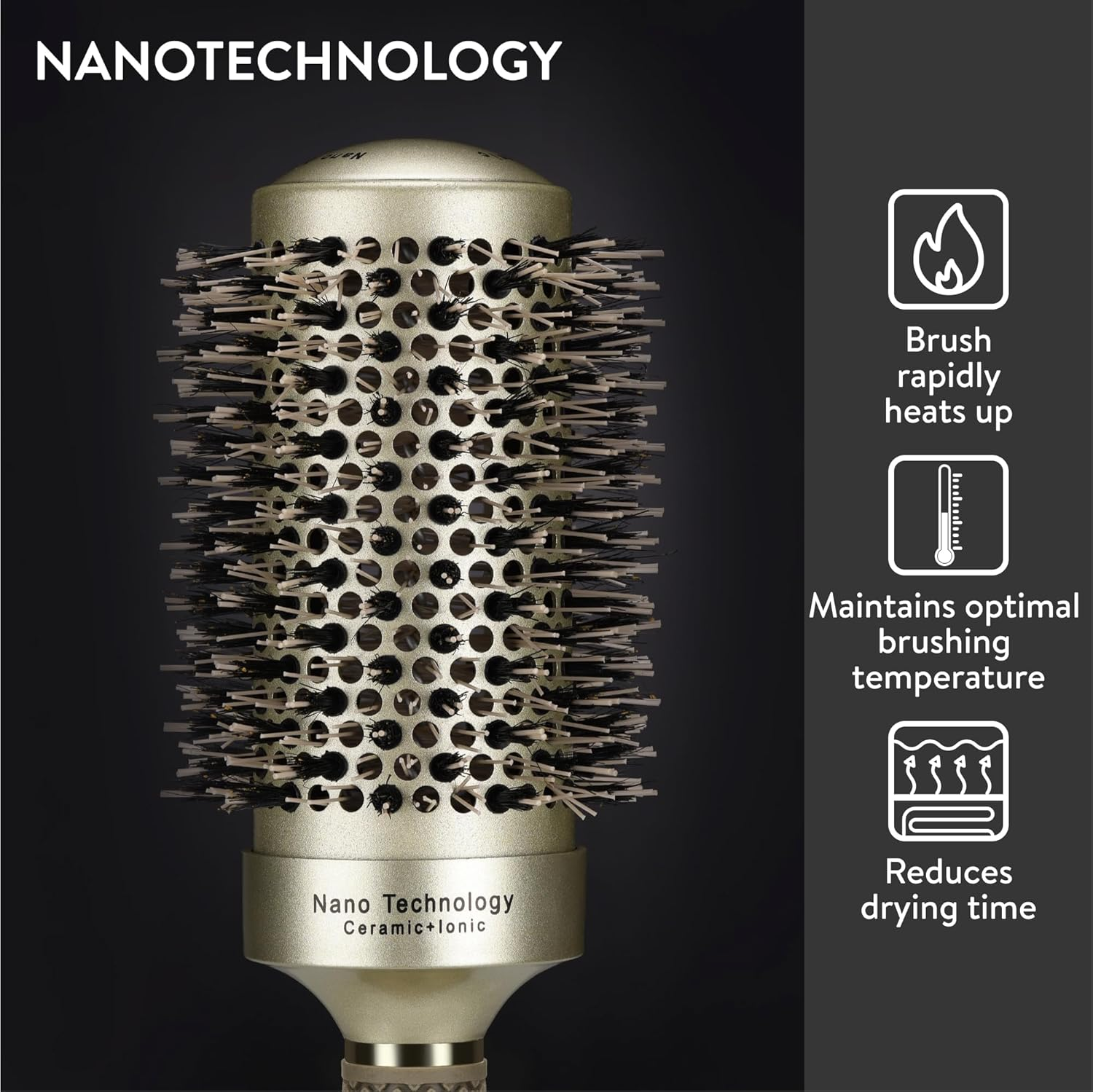 H&S round Hair Brush - ⌀ 85Mm (3.3") - Natural Boar Bristle Hairbrush for Blow Drying and Quiff Styling - Small Circlular Roll Brush for Women and Men - Gold image number 6