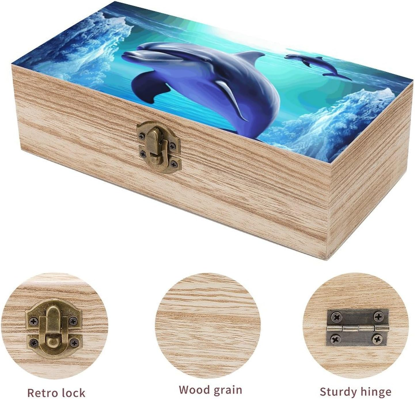 Dolphin Wooden Box Wood Wedding Keepsake Boxes with Lids Small Decorative Boxes Lightweight Wooden Memory Storage Box for Crafts Keepsakes Jewelry Photo Letter Storage image number 5