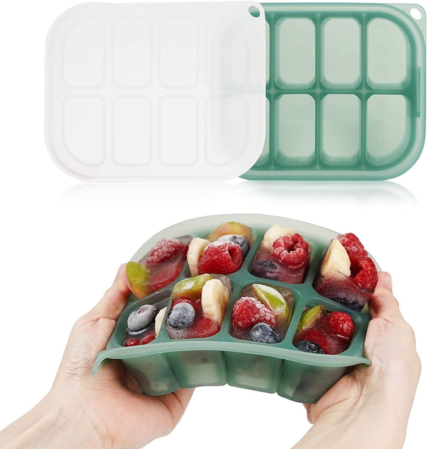 Haakaa Silicone Freezer Tray,Ice Cube Trays with Lid,Perfect for Baby Food and Breast Milk Freezer, Vegetable & Fruit Purees,8 X 1.4 Oz, Blush