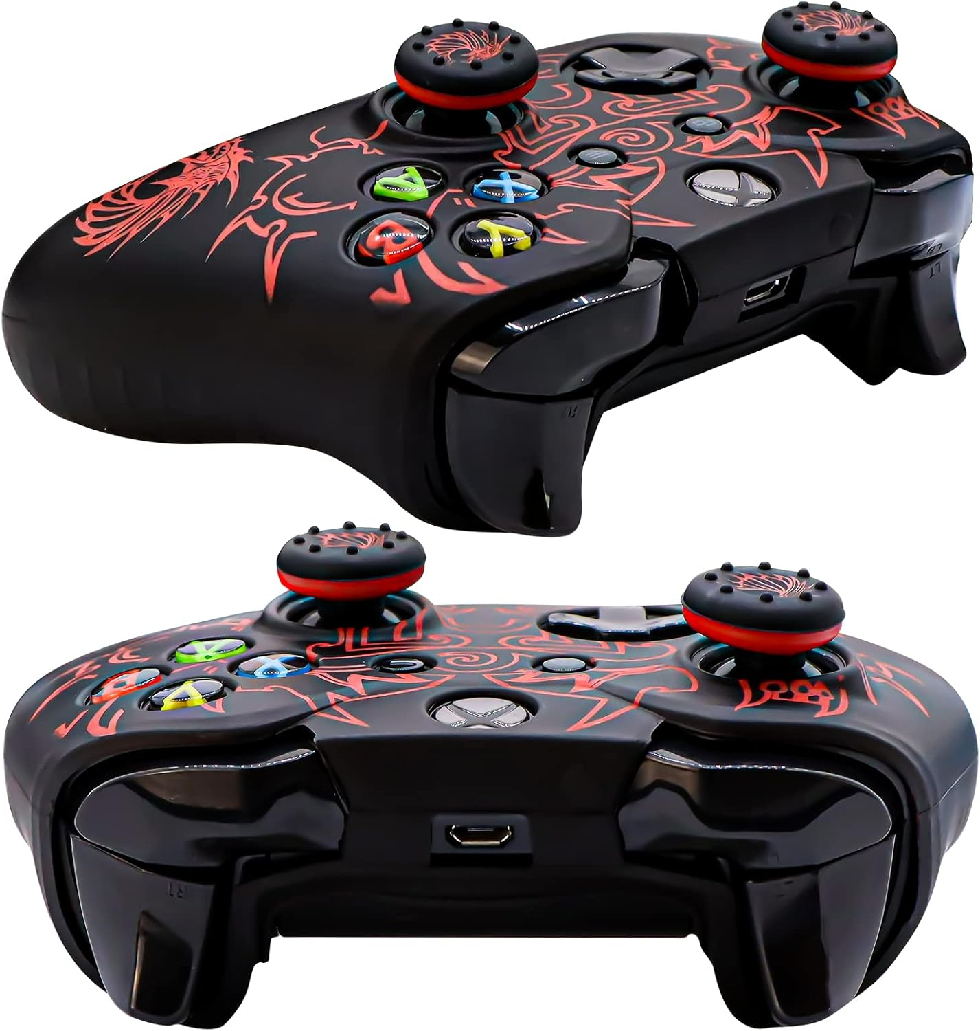 BRHE Xbox One/Xbox One S Controller Skin, Anti-Slip Silicone Cover Protector Case Accessories Set for Microsoft Xbox 1 Gamepad Joystick with 2 Thumb Grips Caps (Red Blue Black) Red Red image number 4