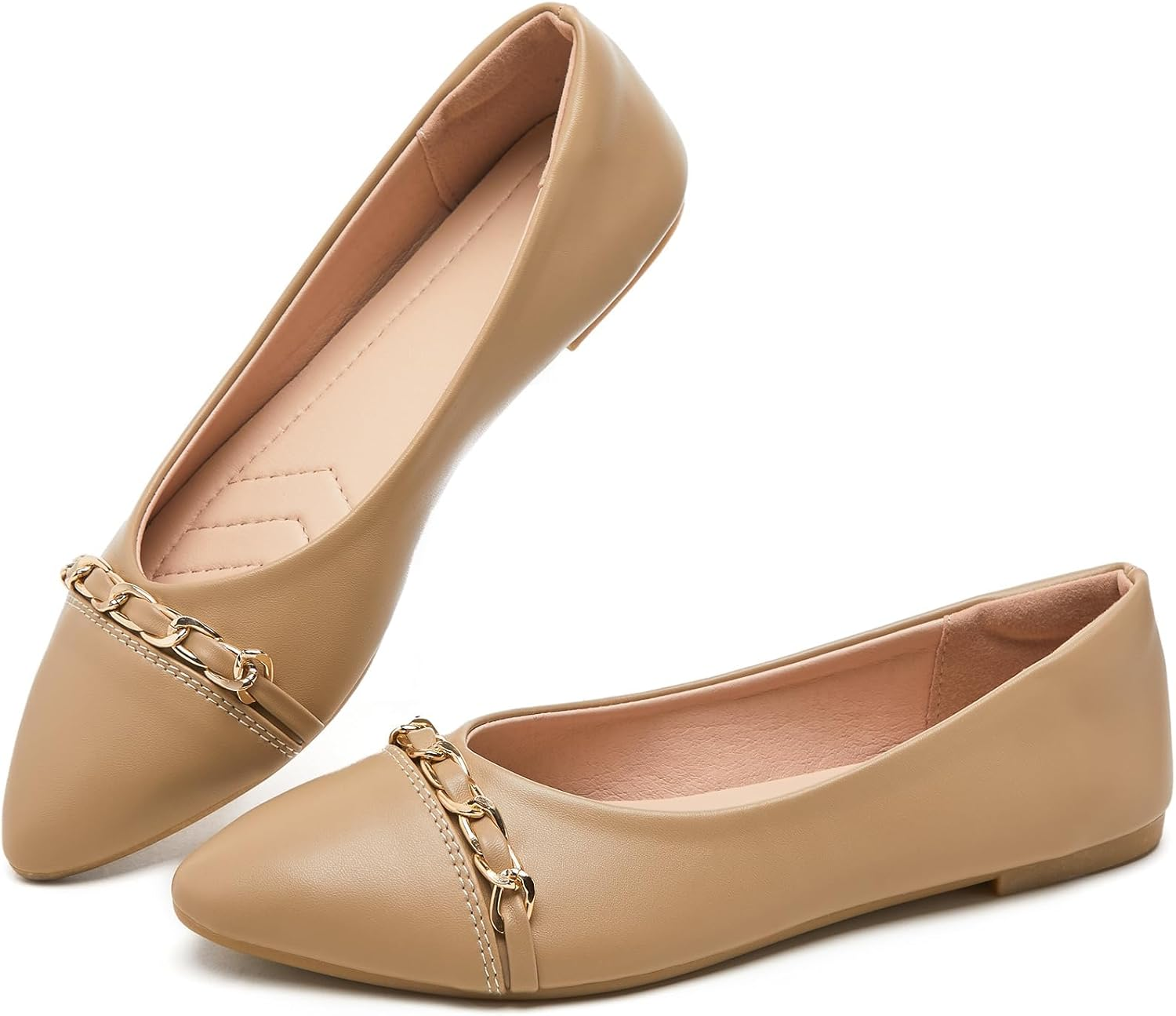 FINIWOR Ballet Flat Shoes for Womens,Pu Leather Dress Shoes,Women Pointed Toe Flat Shoes Casual, Comfortable Slip on Flats Shoes Women