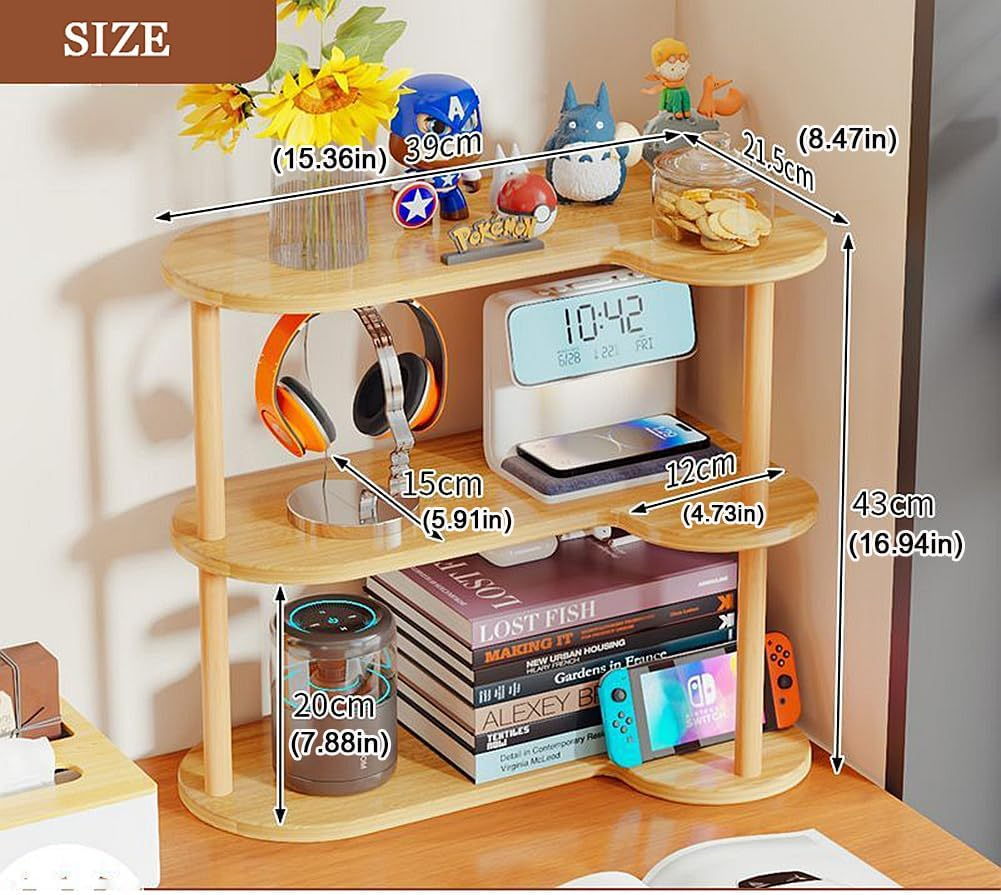 Dreamhousey New Vertical Corner Shelf, Simple Desktop Small Bookshelf 3-Tier Clutter and Ornaments Storage Shelf File Organizer Shelf Bookcase (Oak, 3-Tier) image number 1